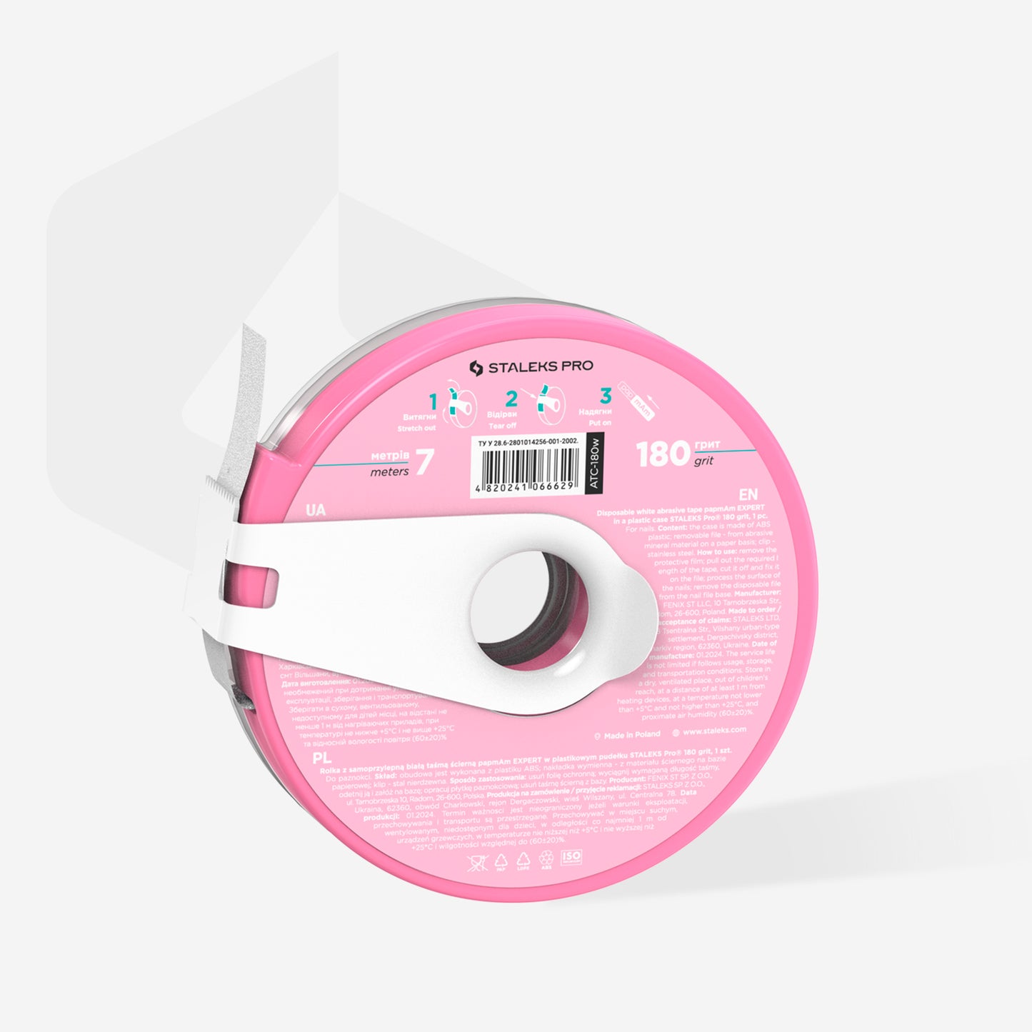 ATC-180w Disposable white abrasive tape papmAm EXPERT 180 grit in a plastic case