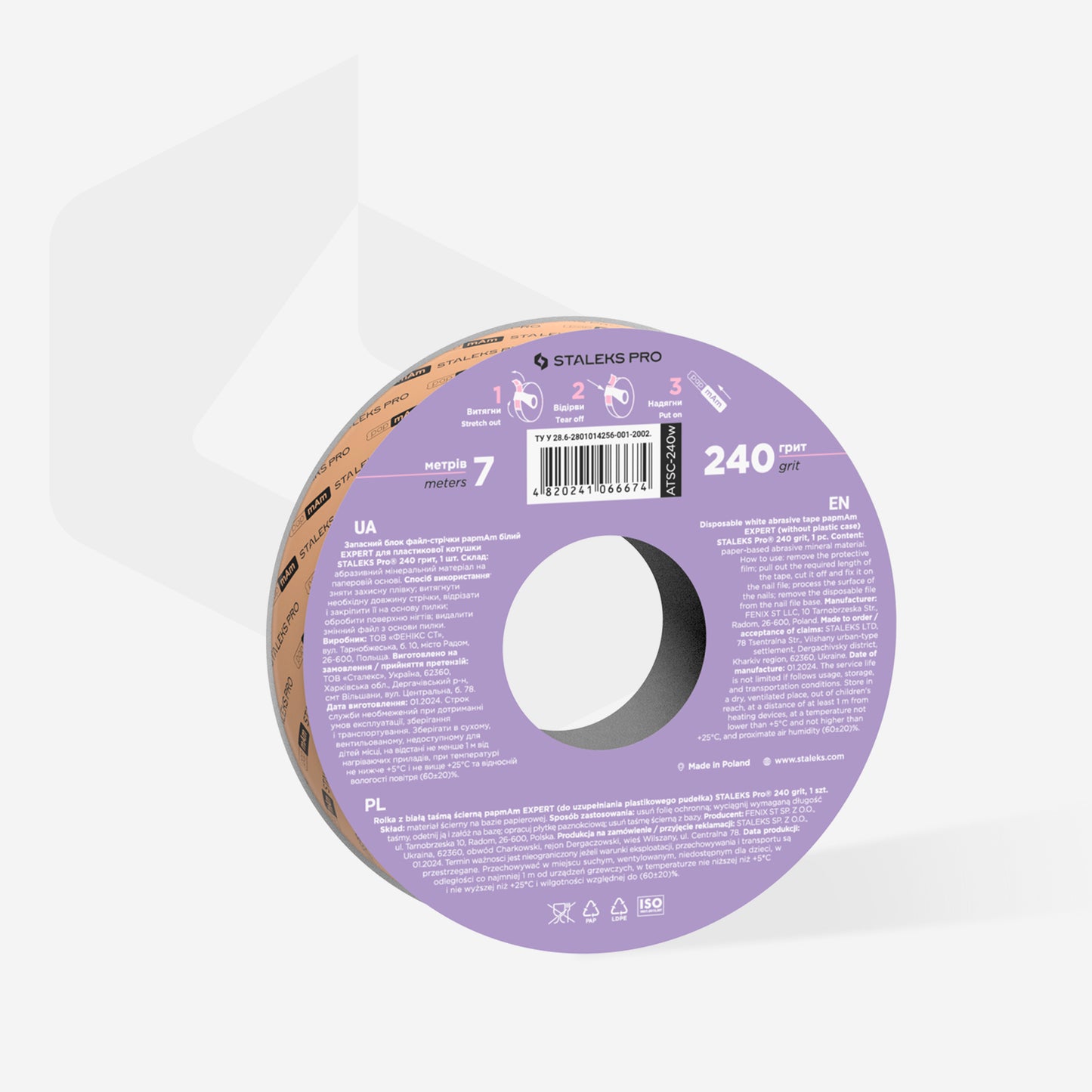 ATSC-240w Disposable white abrasive tape papmAm EXPERT 240 grit for the plastic case