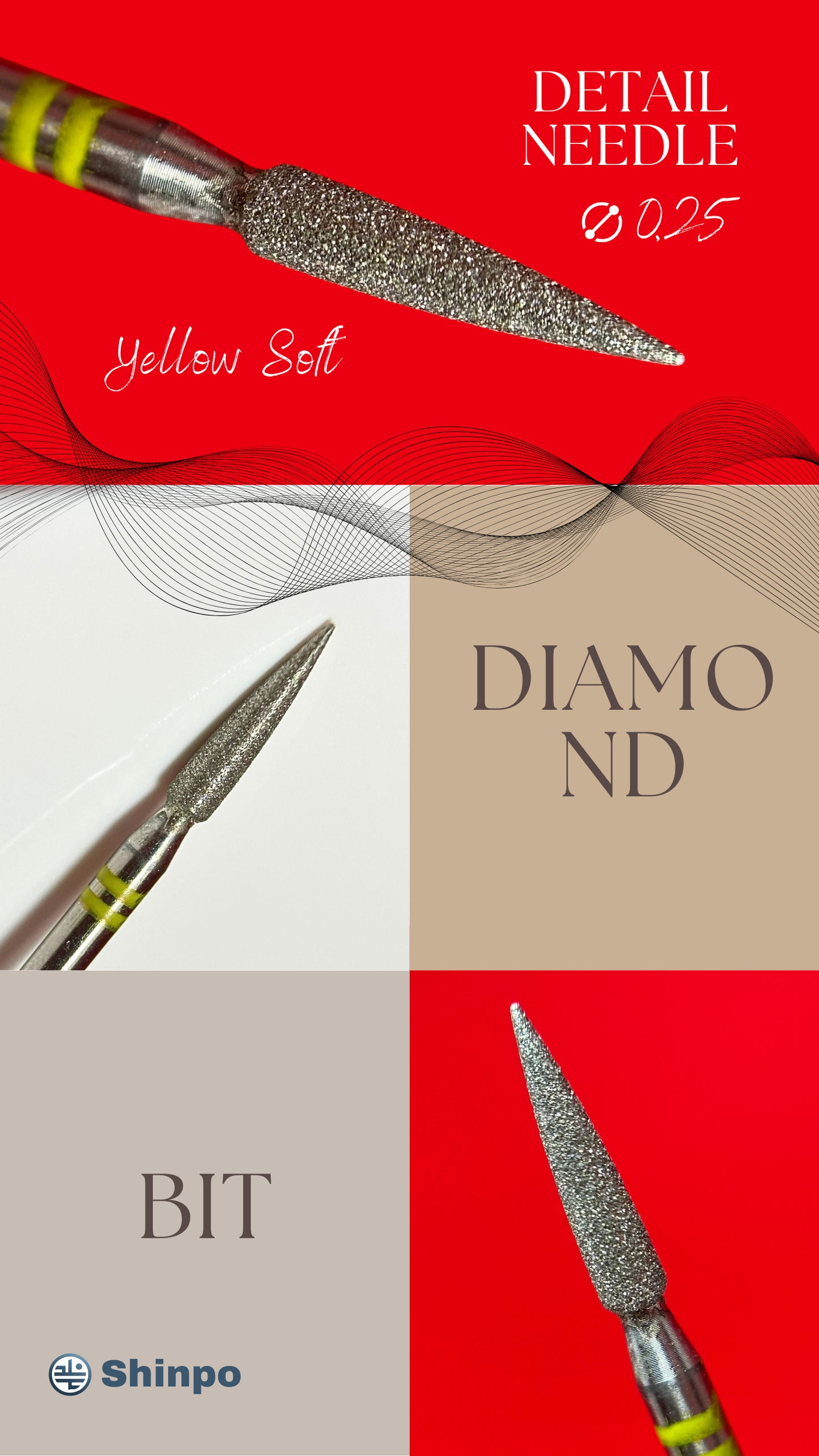 Detail Needle Ø0.25 mm | E-File Diamond Nail Drill Bit | Yellow Soft Grit