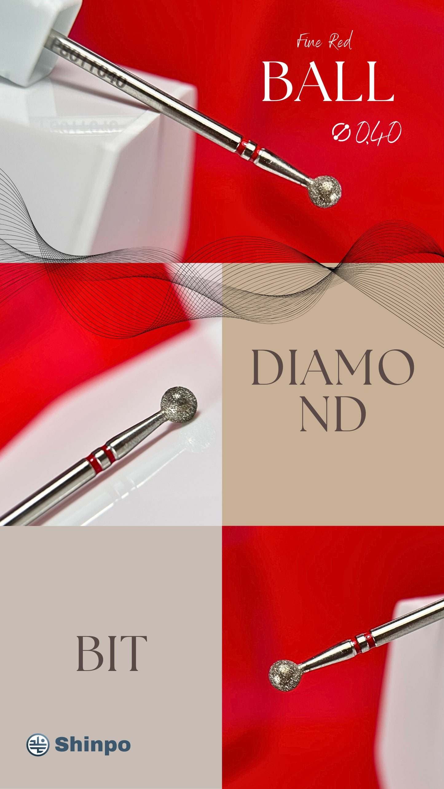 Ball Ø0.40 mm | E-File Diamond Nail Drill Bit | Red Fine Grit