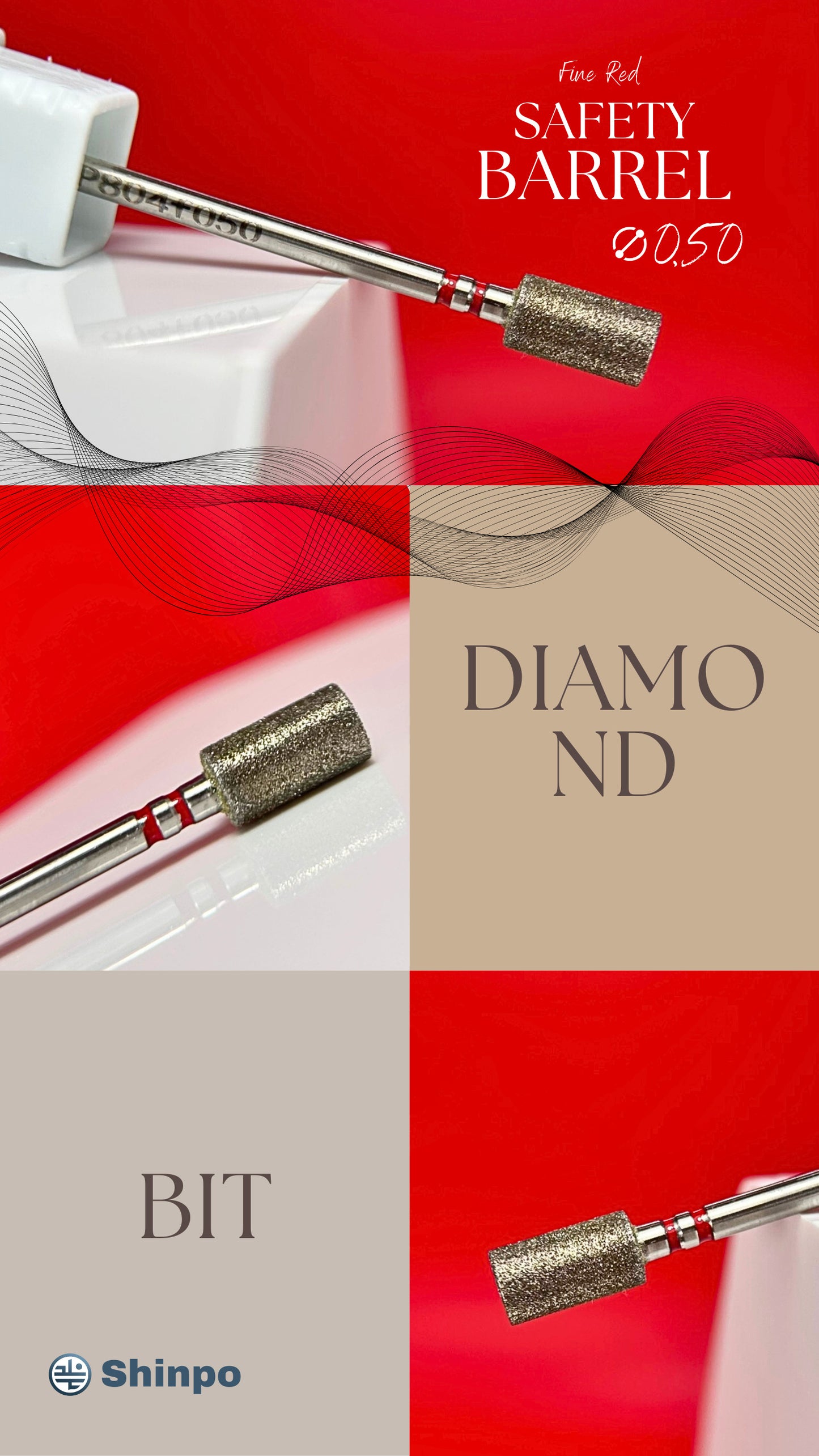 Barrel Ø0.50 mm | E-File Diamond Nail Drill Bit | Red Fine Grit