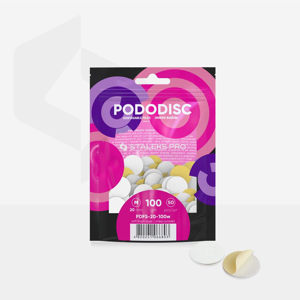 PDFS-20-100w White disposable files with a soft foam layer for pedicure disc PODODISC STALEKS PRO M 100 grit (50 pcs)