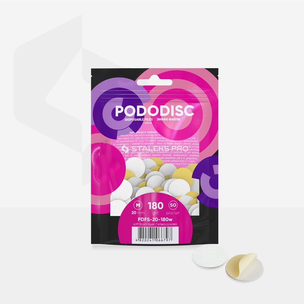 PDFS-20-180w White disposable files with a soft foam layer for pedicure disc PODODISC STALEKS PRO M 180 grit (50 pcs)