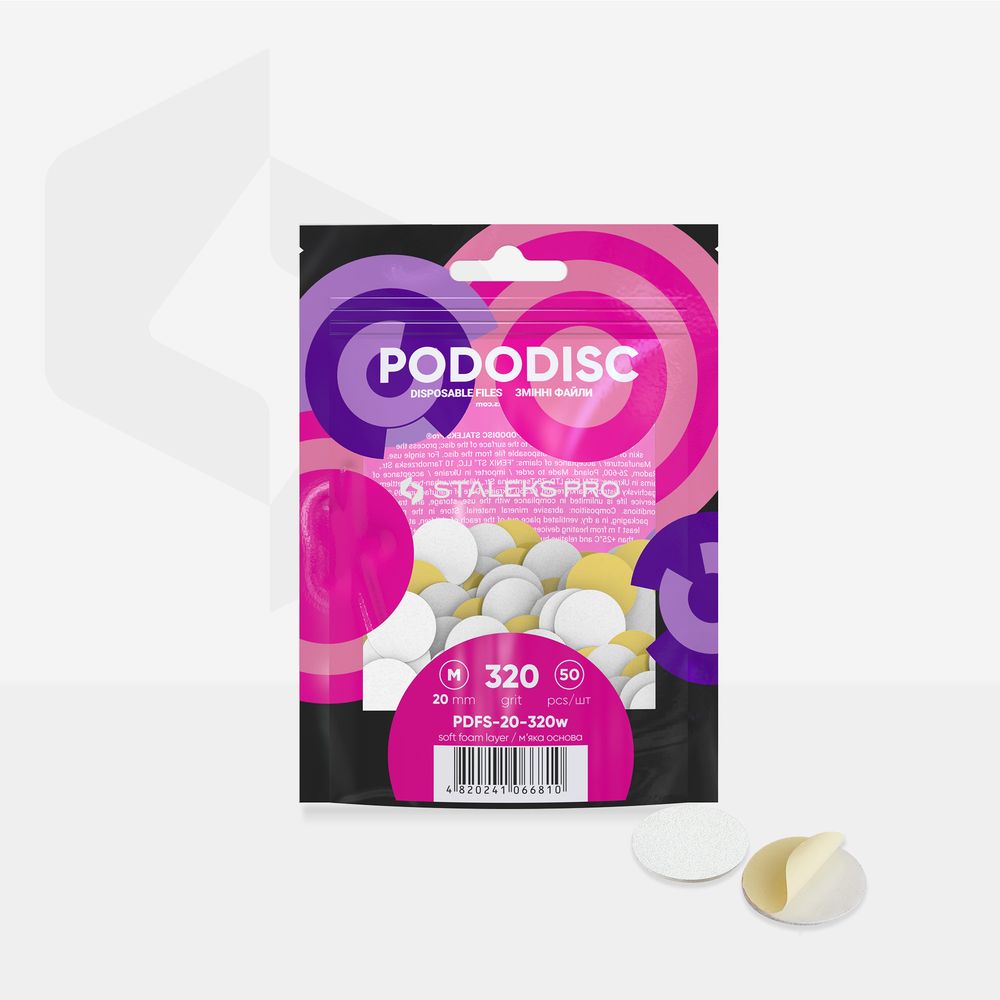PDFS-20-320w White disposable files with a soft foam layer for pedicure disc PODODISC STALEKS PRO M 320 grit (50 pcs)