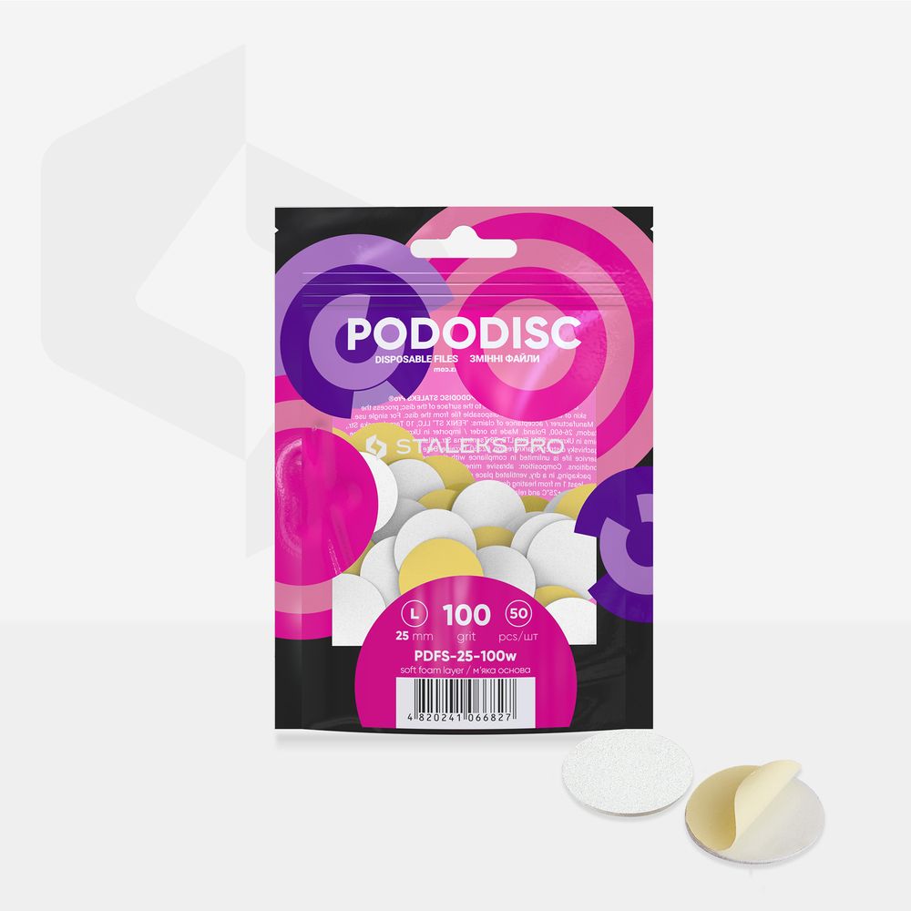 PDFS-25-100w White disposable files with a soft foam layer for pedicure disc PODODISC STALEKS PRO L 100 grit (50 pcs)