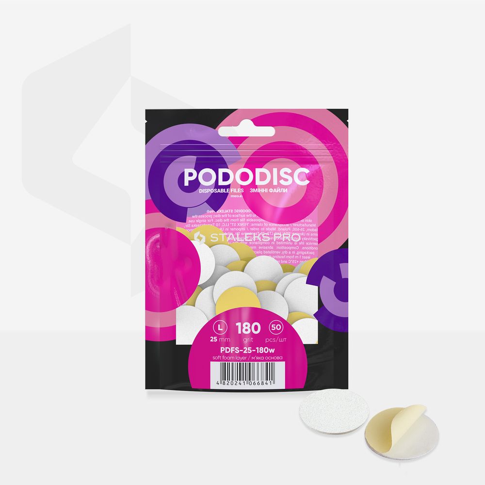 PDFS-25-180w White disposable files with a soft foam layer for pedicure disc PODODISC STALEKS PRO L 180 grit (50 pcs)