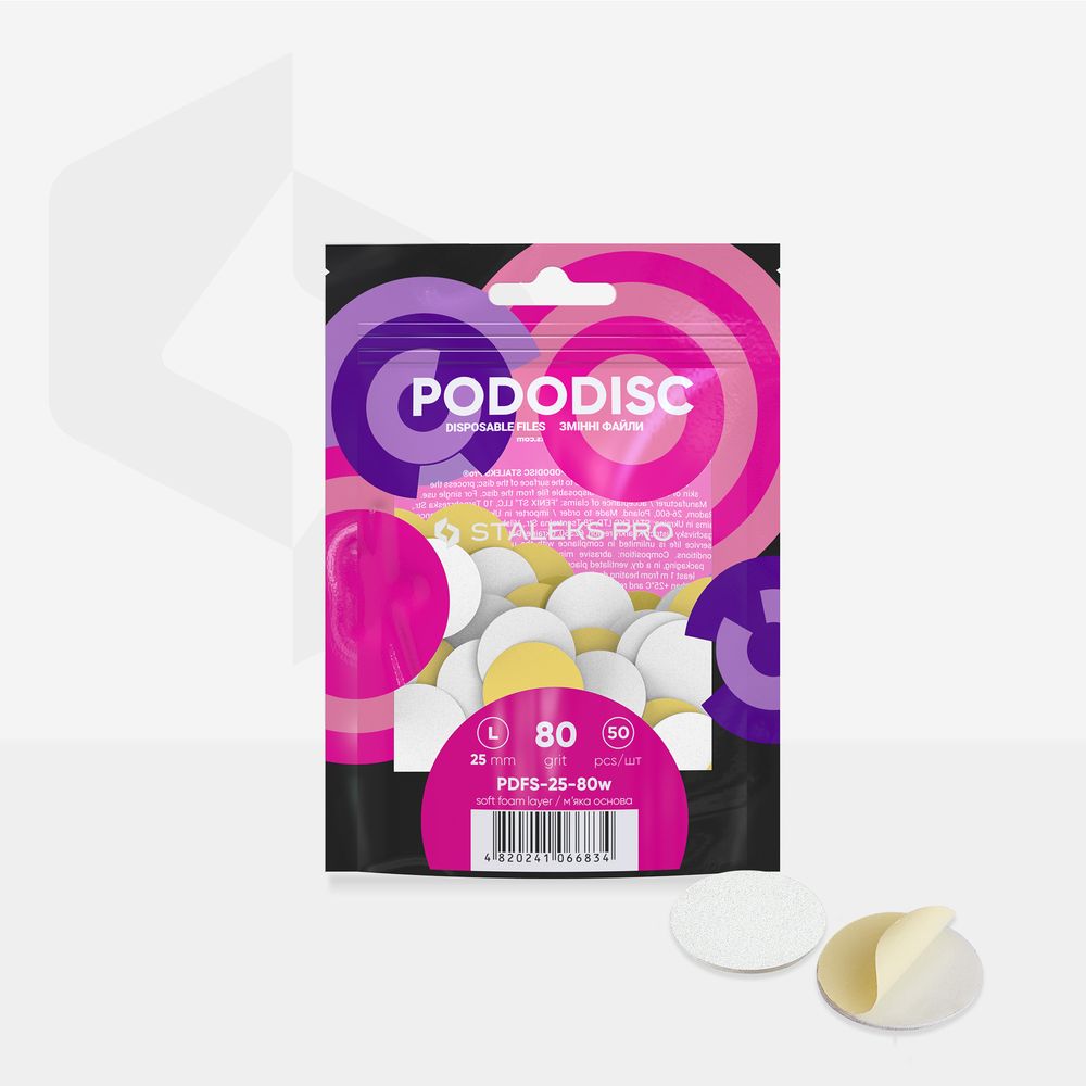 PDFS-25-80w White disposable files with a soft foam layer for pedicure disc PODODISC STALEKS PRO L 80 grit (50 pcs)