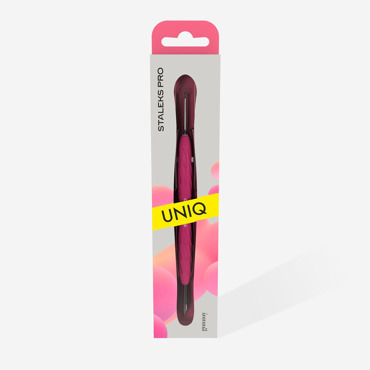 PQ-11/2 Manicure pusher Gummy with silicone handle UNIQ 11 TYPE 2 (beveled and loop pusher)