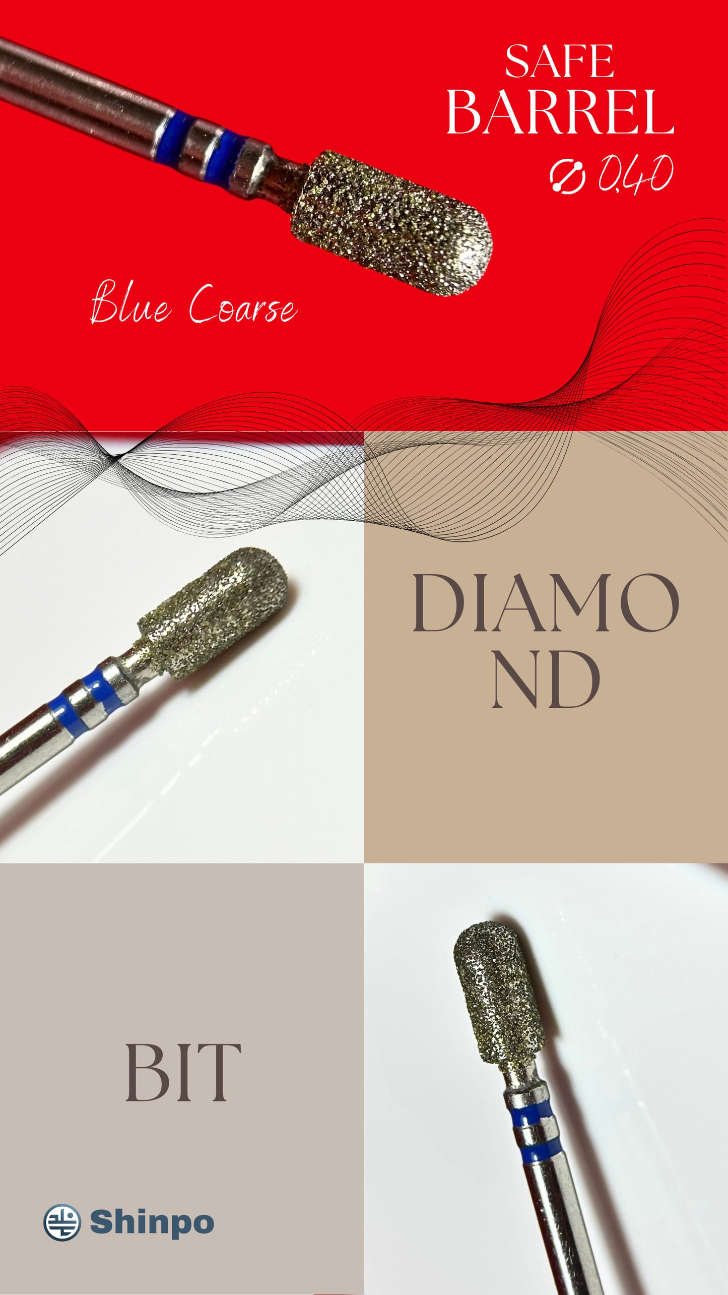 Safe Barrel Ø0.40 mm | E-File Diamond Nail Drill Bit | Blue Coarse Grit