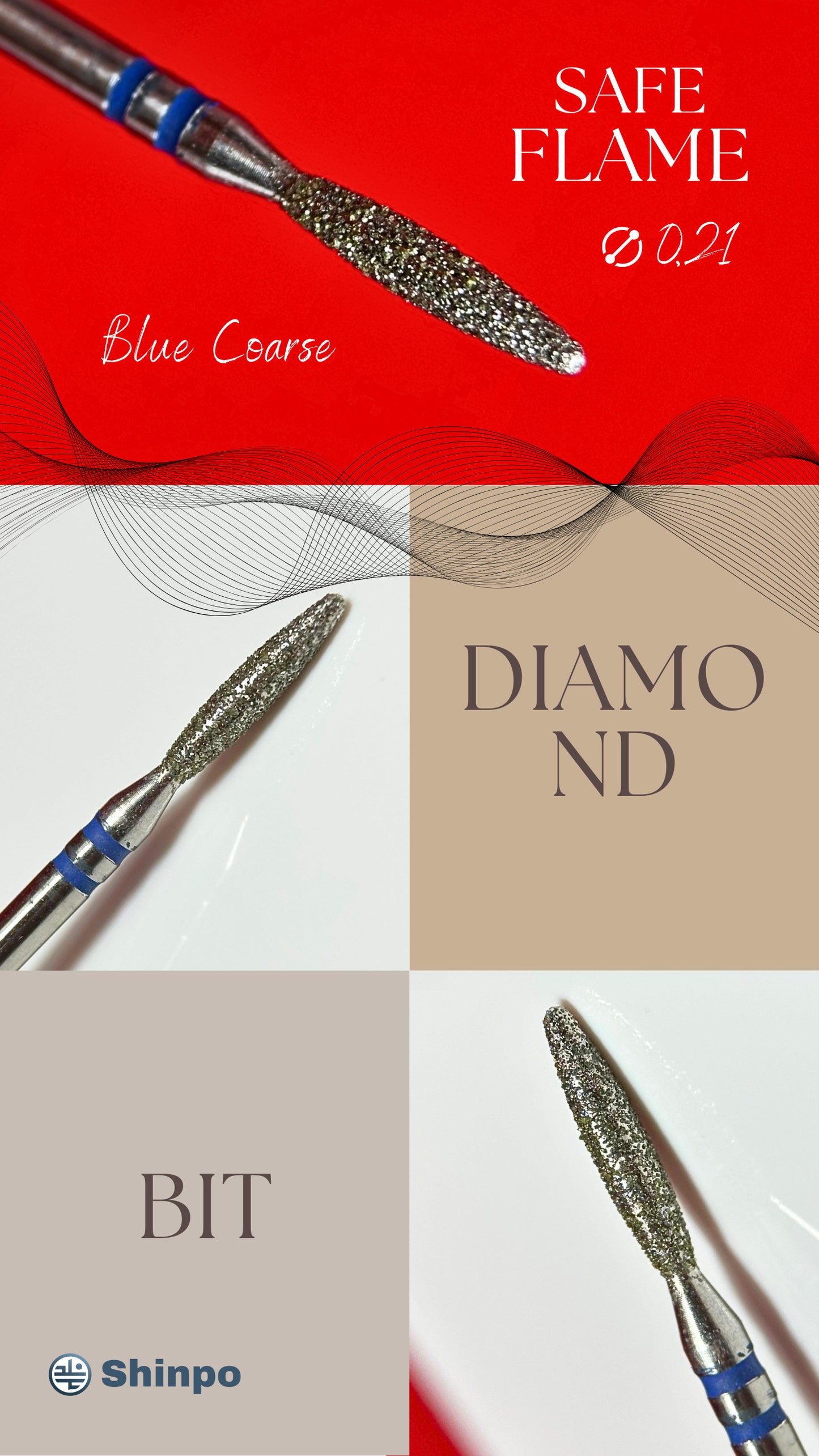 Safe Flame Ø0.21 mm | E-File Diamond Nail Drill Bit | Blue Coarse Grit