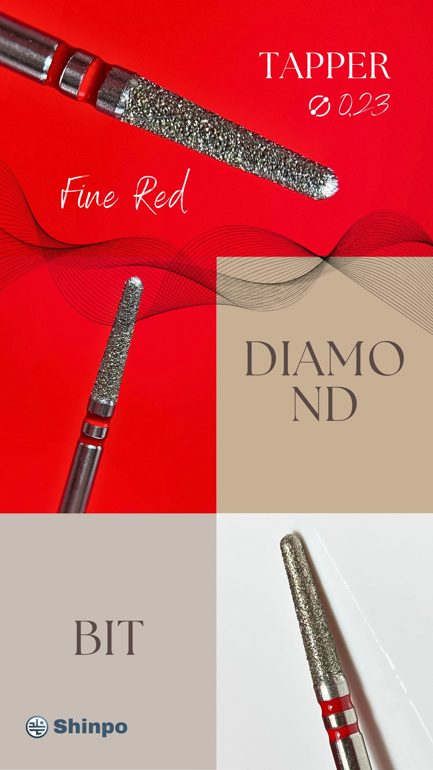 Tapper Ø0.23 mm | E-File Diamond Nail Drill Bit | Red Fine Grit