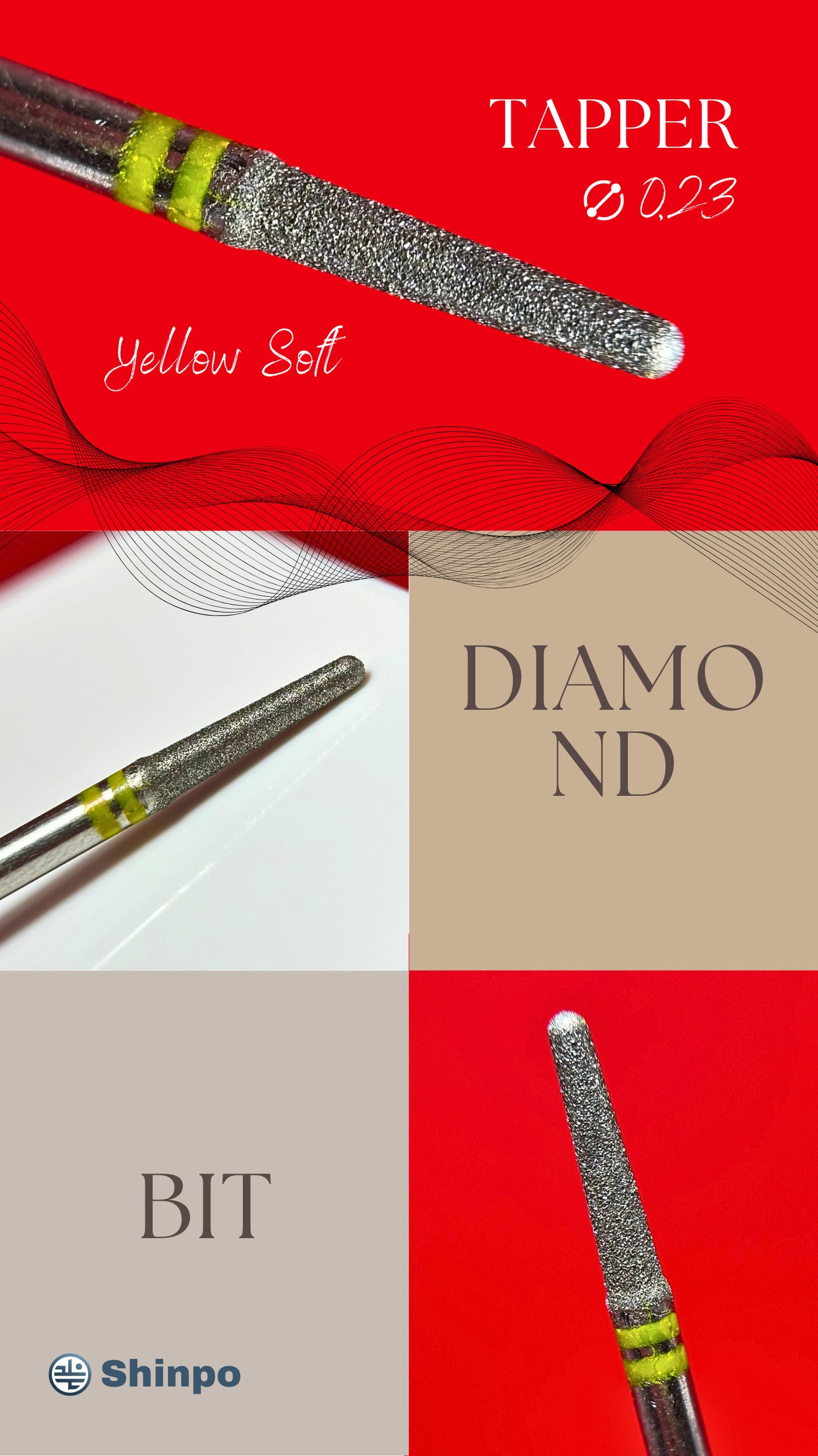 Tapper Ø0.23 mm | E-File Diamond Nail Drill Bit | Yellow Soft Grit