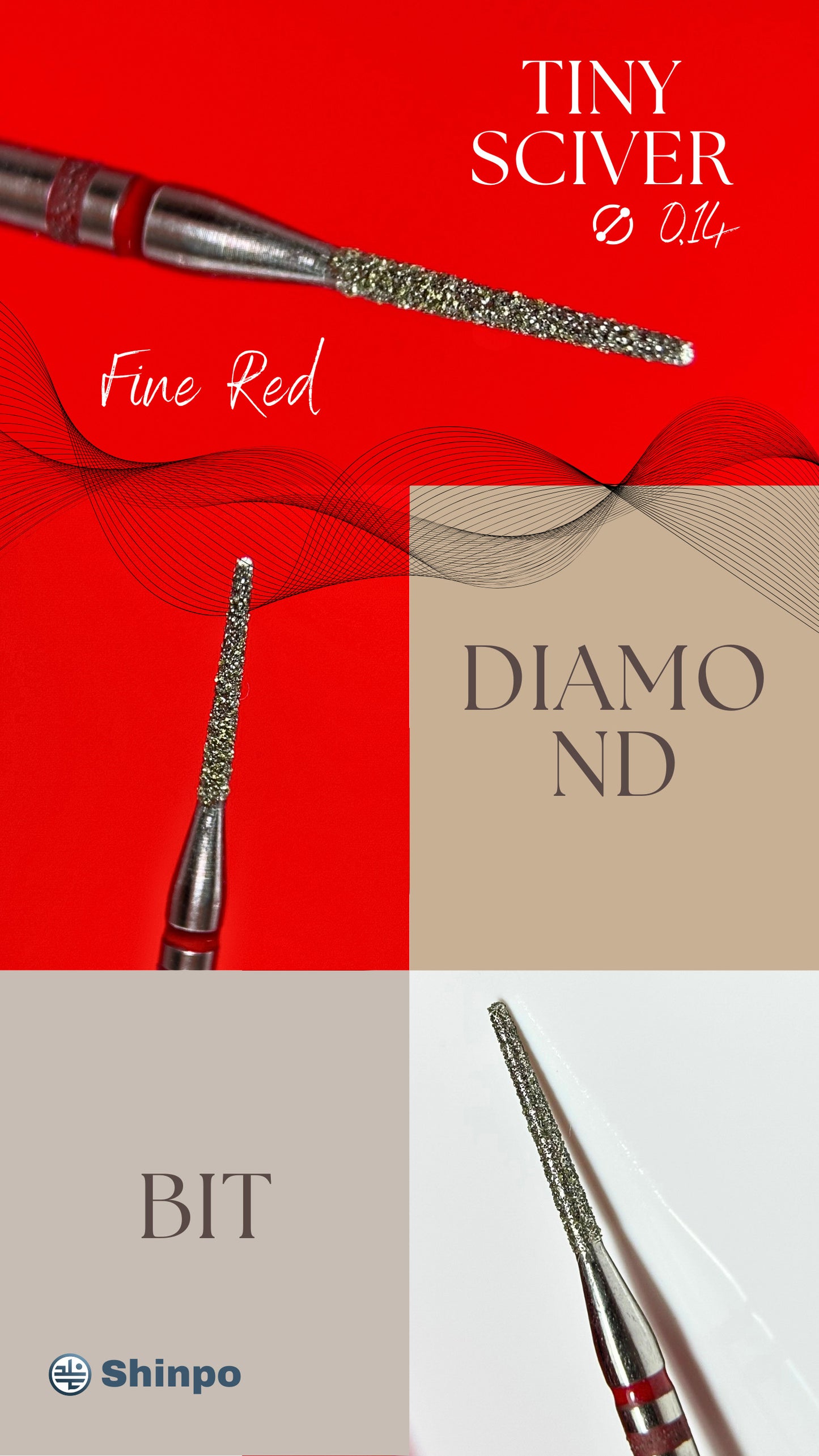Tiny Sciver Ø0.14 mm | E-File Diamond Nail Drill Bit | Red Fine Grit