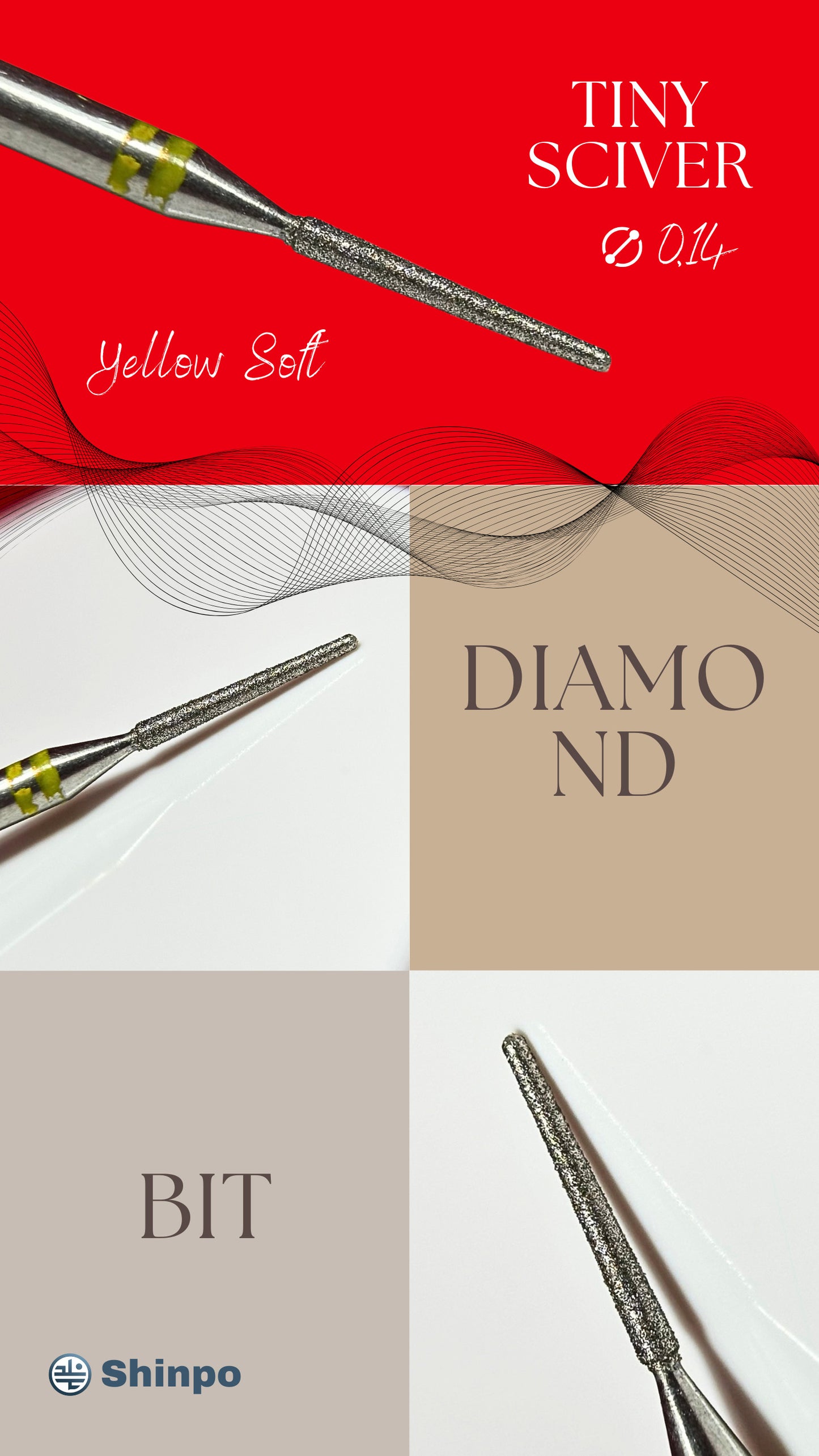 Tiny Sciver Ø0.14 mm | E-File Diamond Nail Drill Bit | Yellow Soft Grit