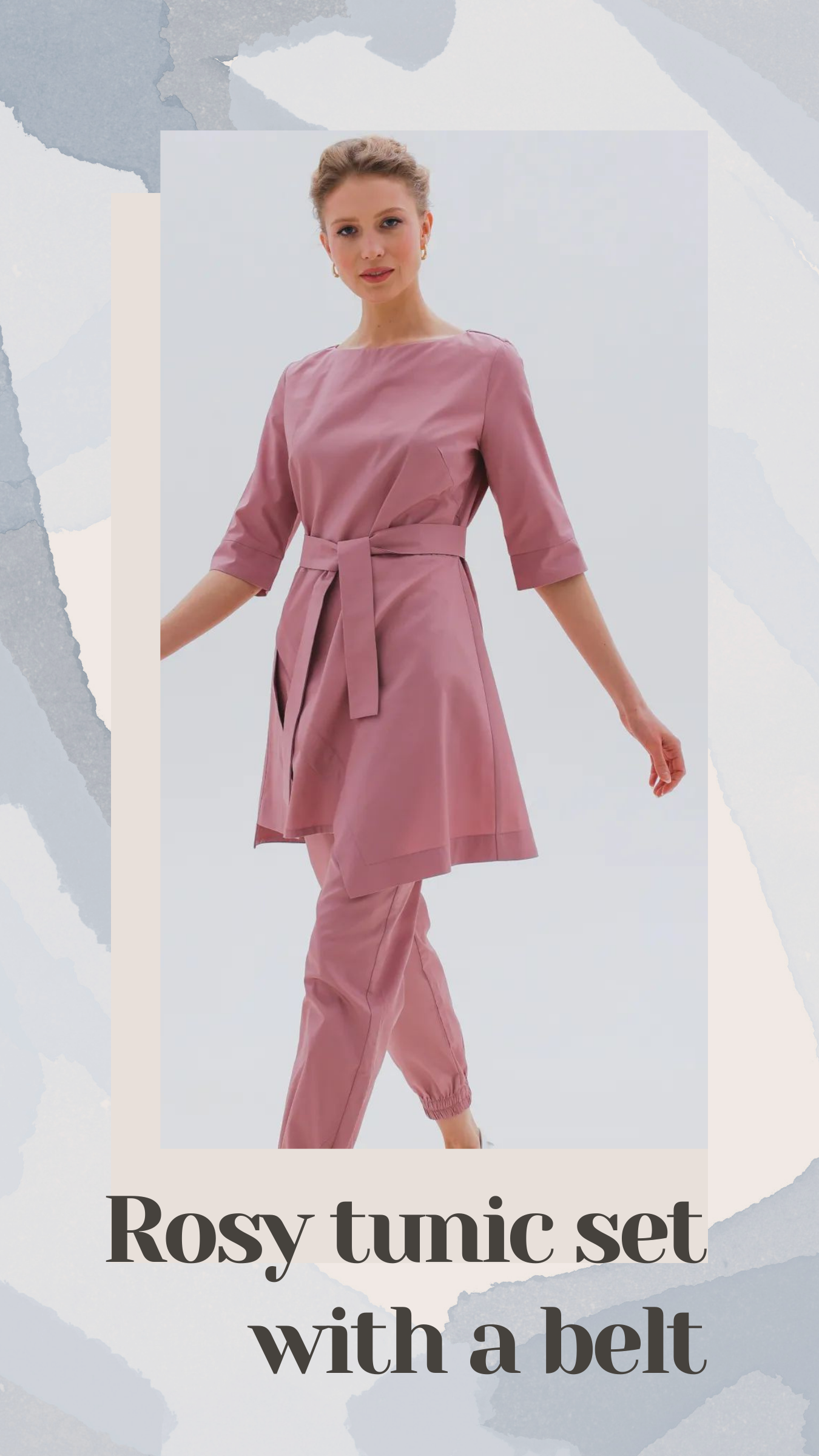 Stylish Medical Scrub Rosy Tunic Set with a belt