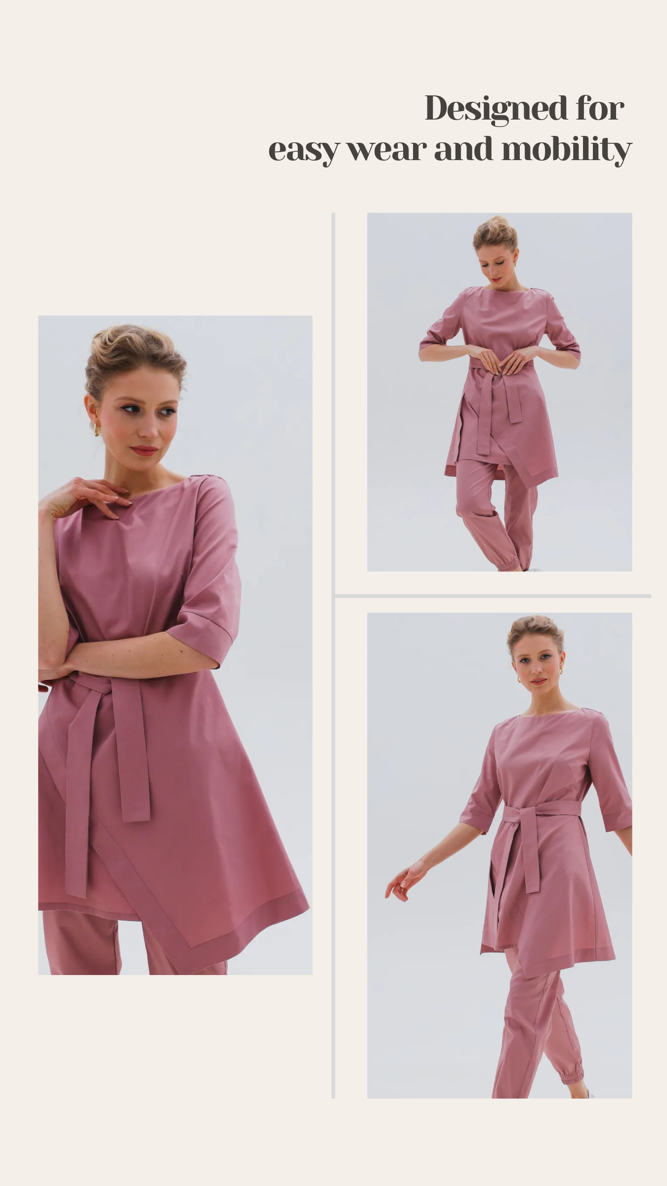 Stylish Medical Scrub Rosy Tunic Set with a belt