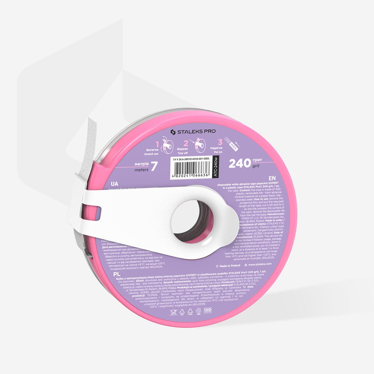 ATC-240w Disposable white abrasive tape papmAm EXPERT 240 grit in a plastic case