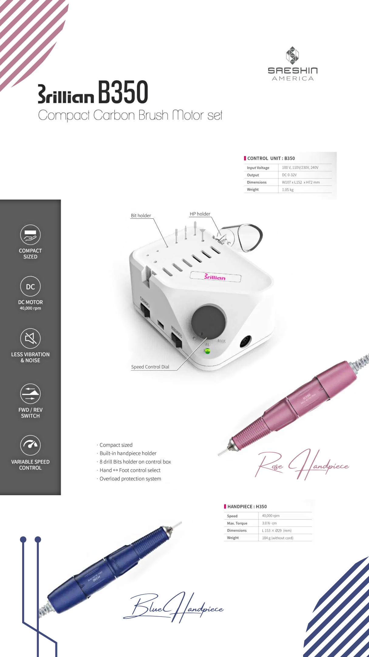 STRONG BRILLIAN B350/H350 (ROSE HANDPIECE) 35.000 RPM SET (3/32″)