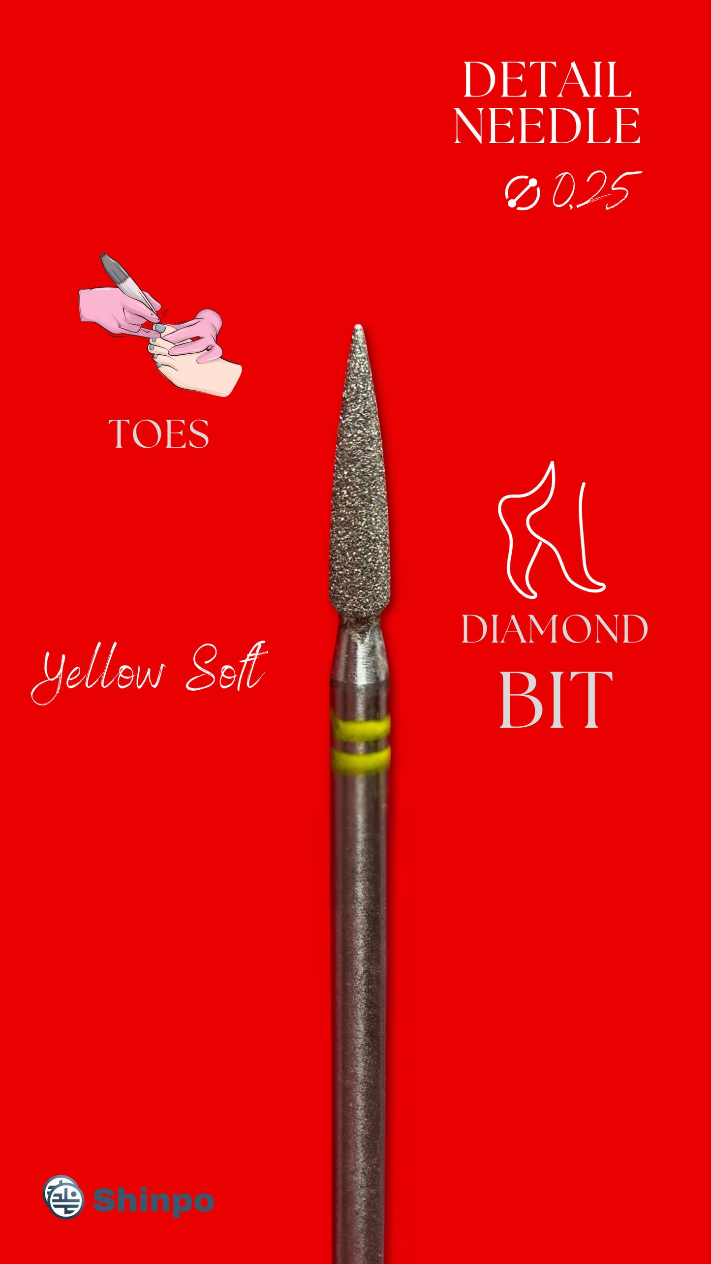 Detail Needle Ø0.25 mm | E-File Diamond Nail Drill Bit | Yellow Soft Grit