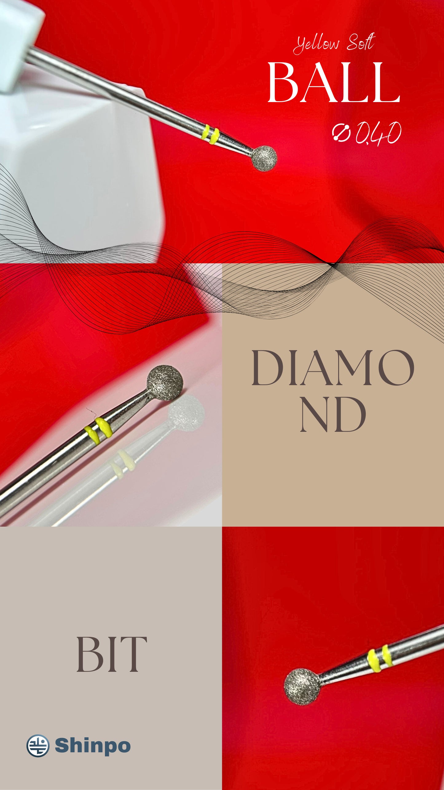 Ball Ø0.40 mm | E-File Diamond Nail Drill Bit | Yellow Soft Grit