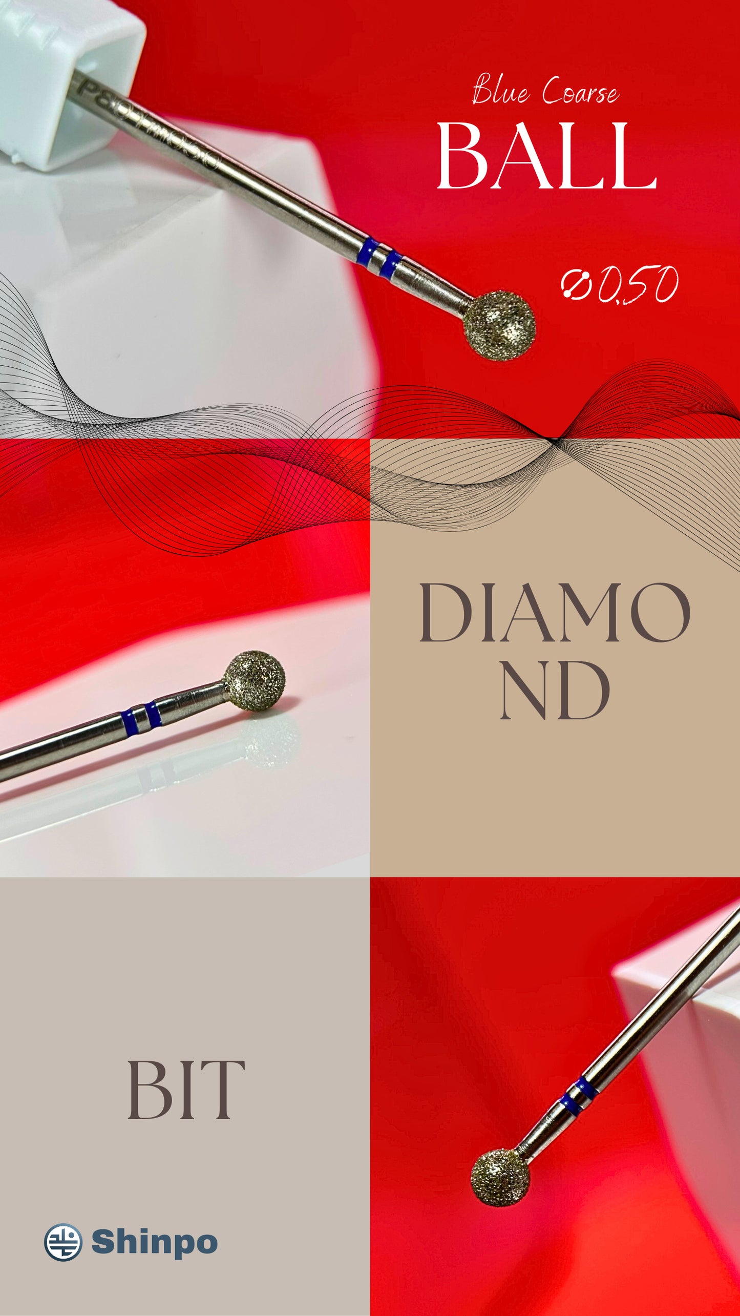 Ball Ø0.50 mm | E-File Diamond Nail Drill Bit | Blue Coarse Grit