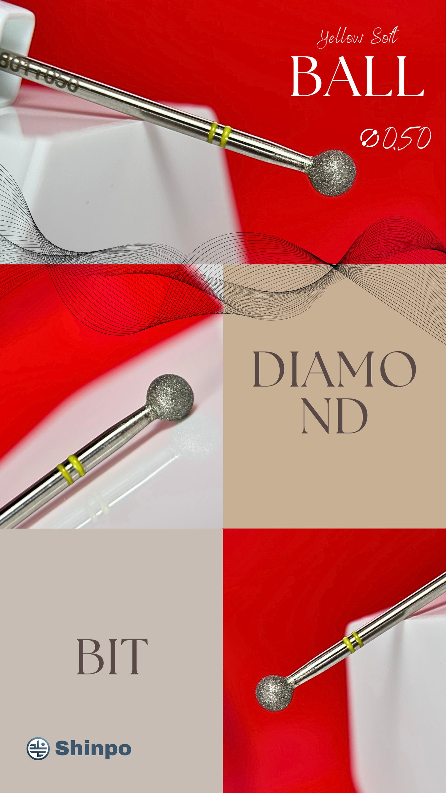 Ball Ø0.50 mm | E-File Diamond Nail Drill Bit | Yellow Soft Grit