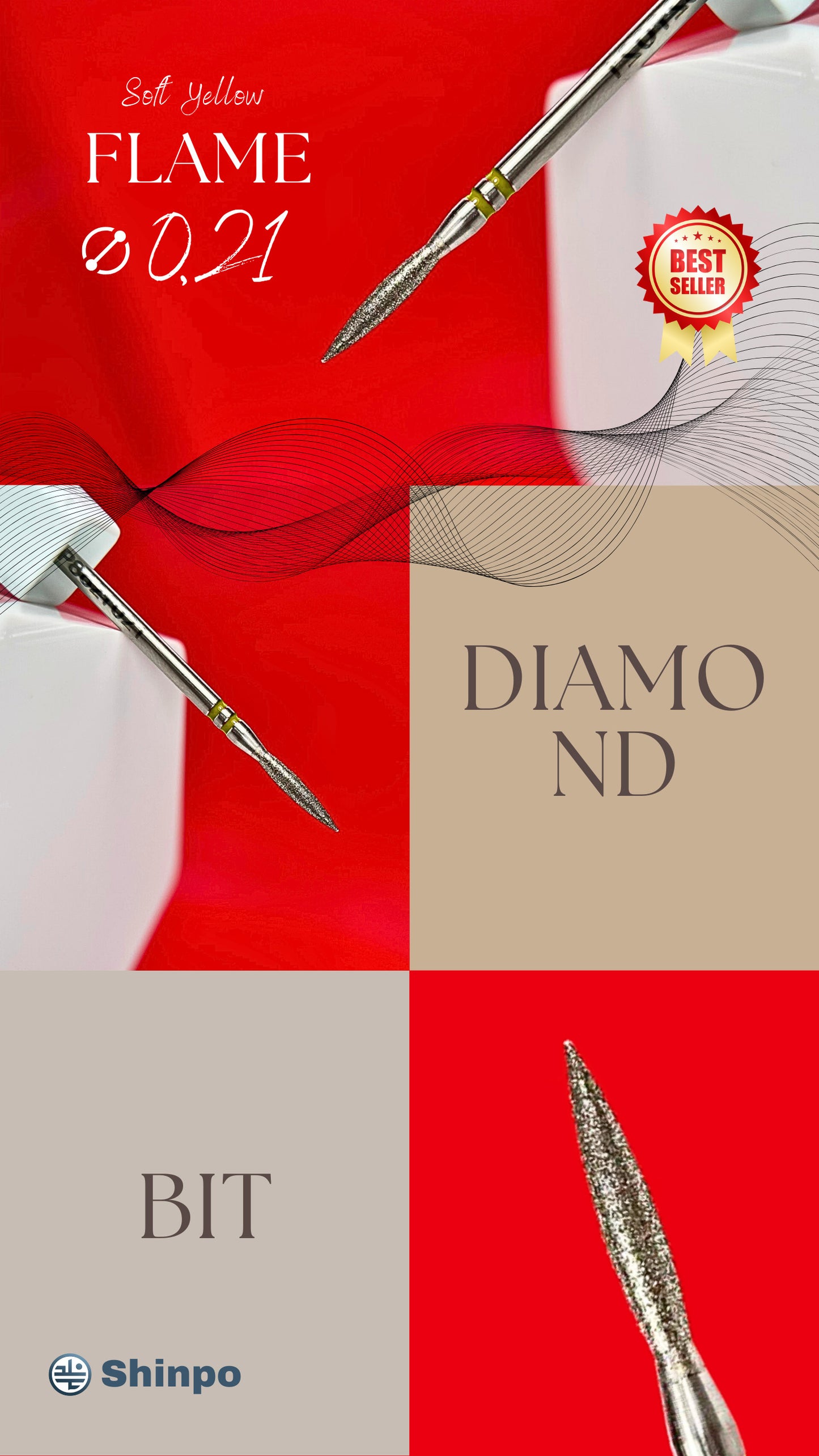 Flame Ø0.21 mm | E-File Diamond Nail Drill Bit | Yellow Soft Grit