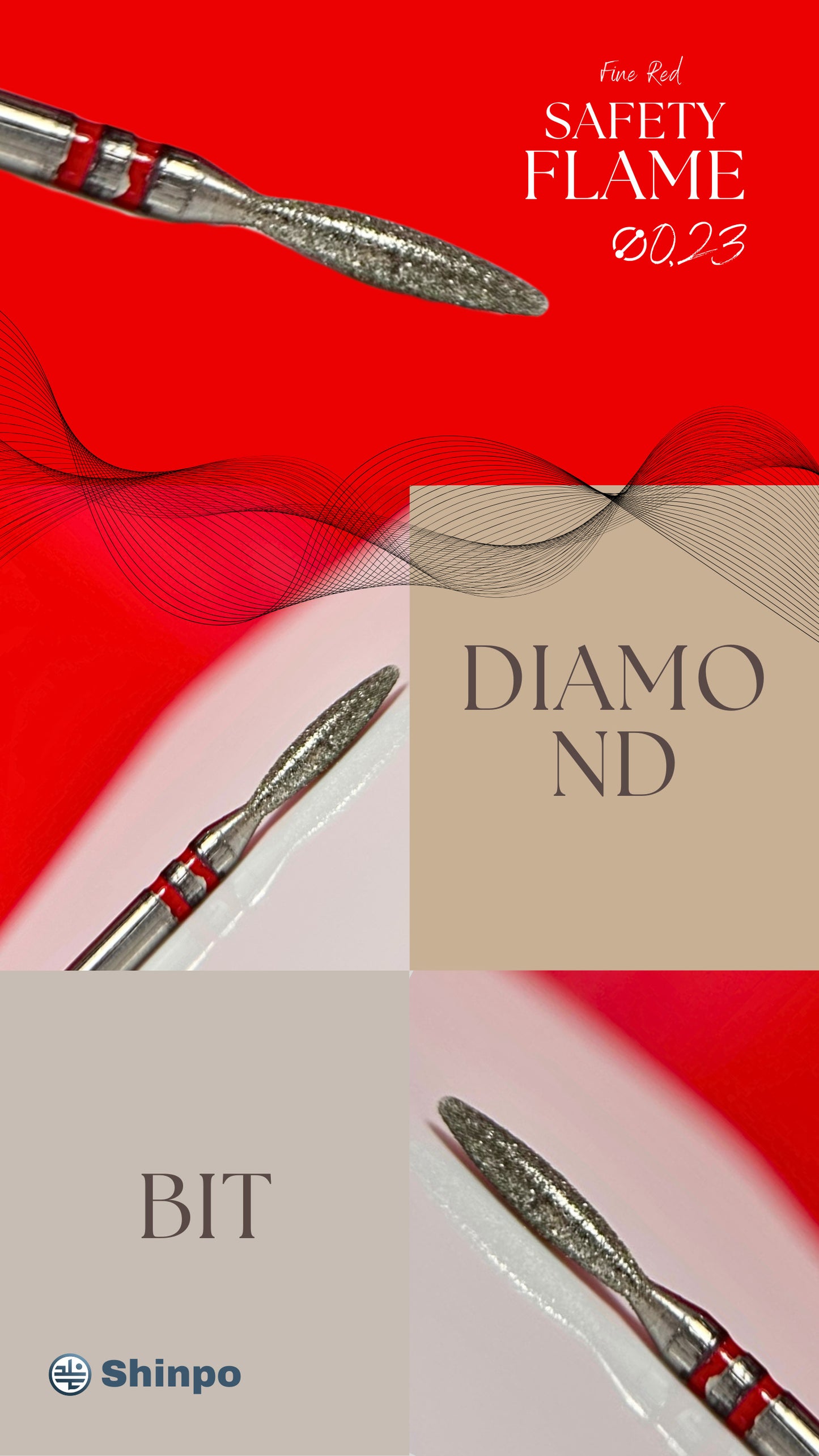 SF Flame Ø0.23 mm | E-File Diamond Nail Drill Bit | Red Fine Grit