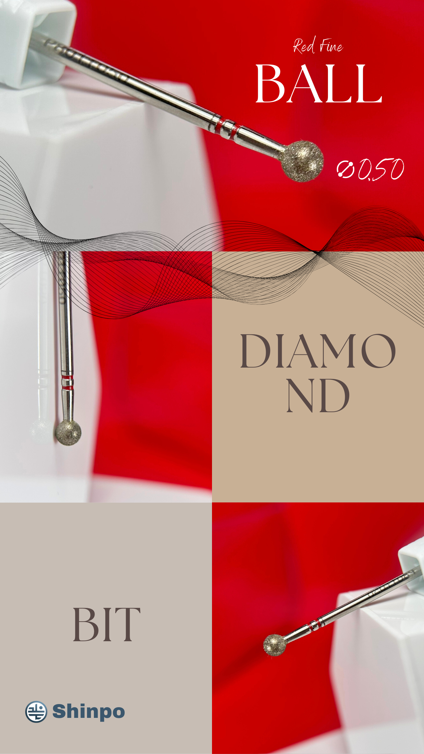 Diamond Bit Ball E-File Nail Drill Bit D-050 - Red Fine Grit