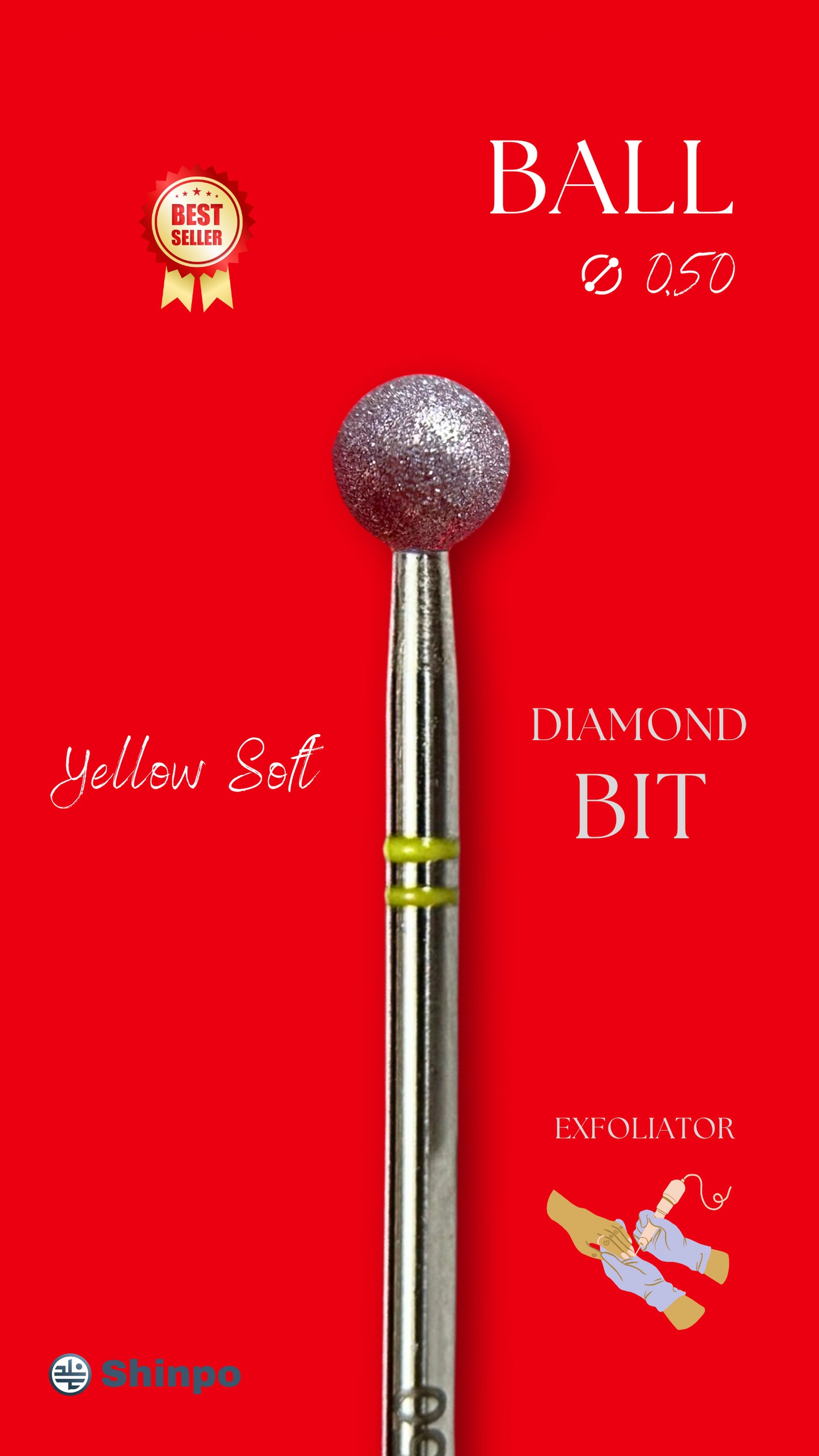 Ball Ø0.50 mm | E-File Diamond Nail Drill Bit | Yellow Soft Grit