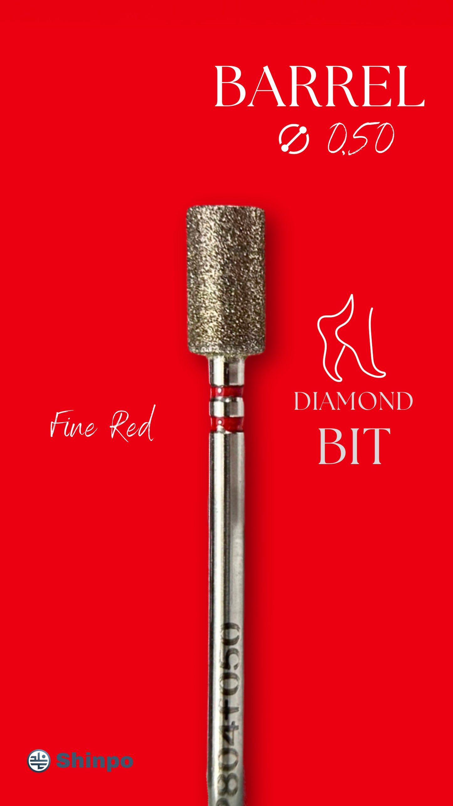 Barrel Ø0.50 mm | E-File Diamond Nail Drill Bit | Red Fine Grit