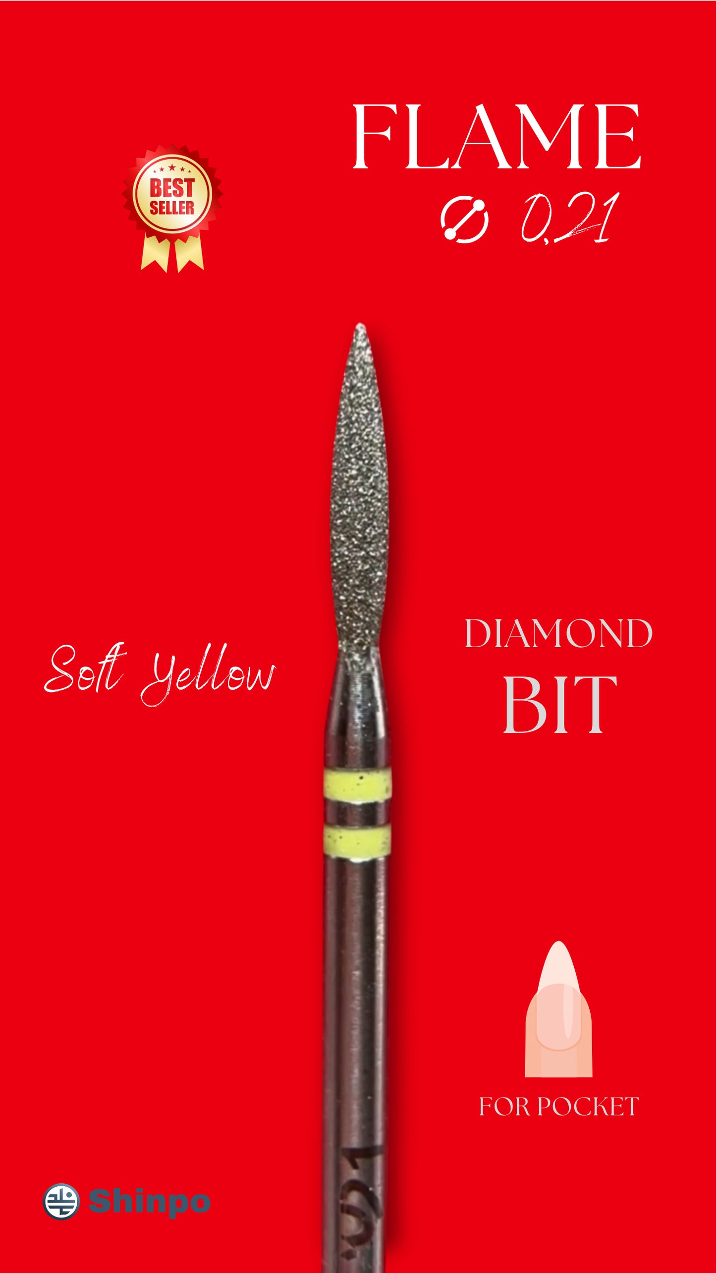 Flame Ø0.21 mm | E-File Diamond Nail Drill Bit | Yellow Soft Grit