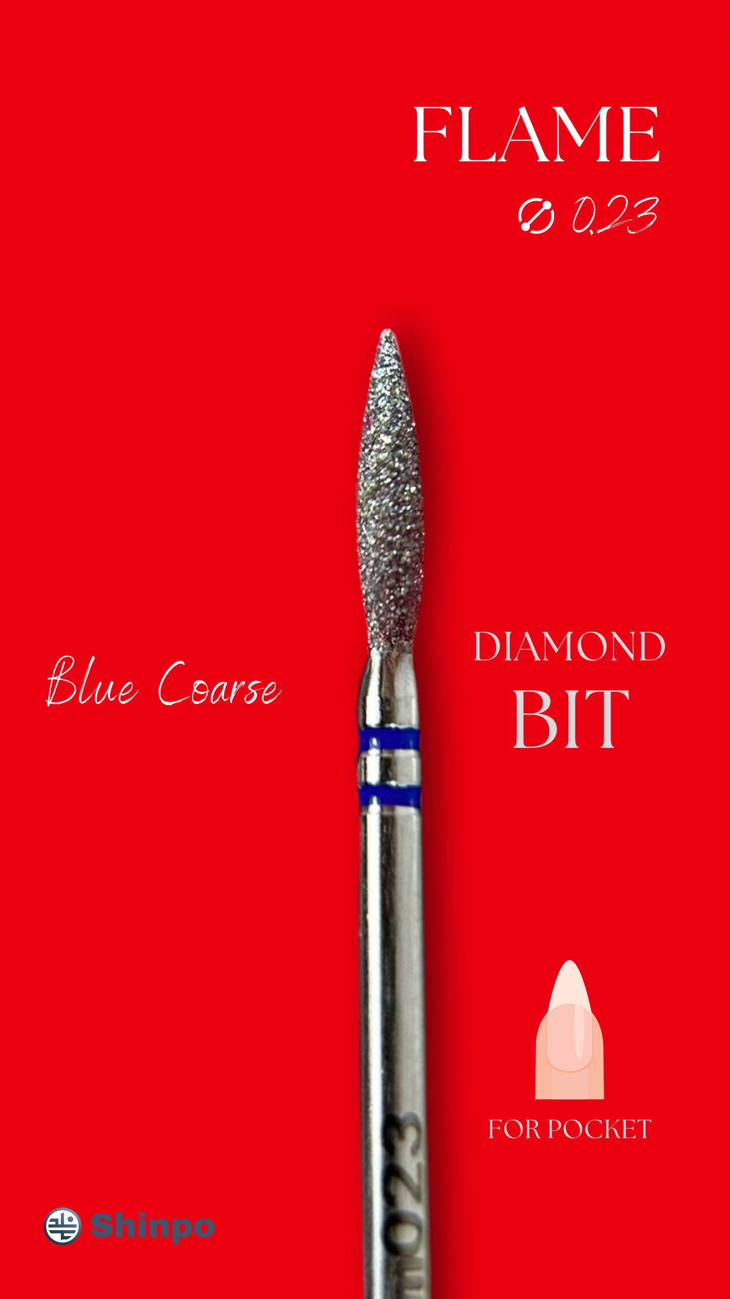 Flame Ø0.23 mm | E-File Diamond Nail Drill Bit | Blue Coarse Grit