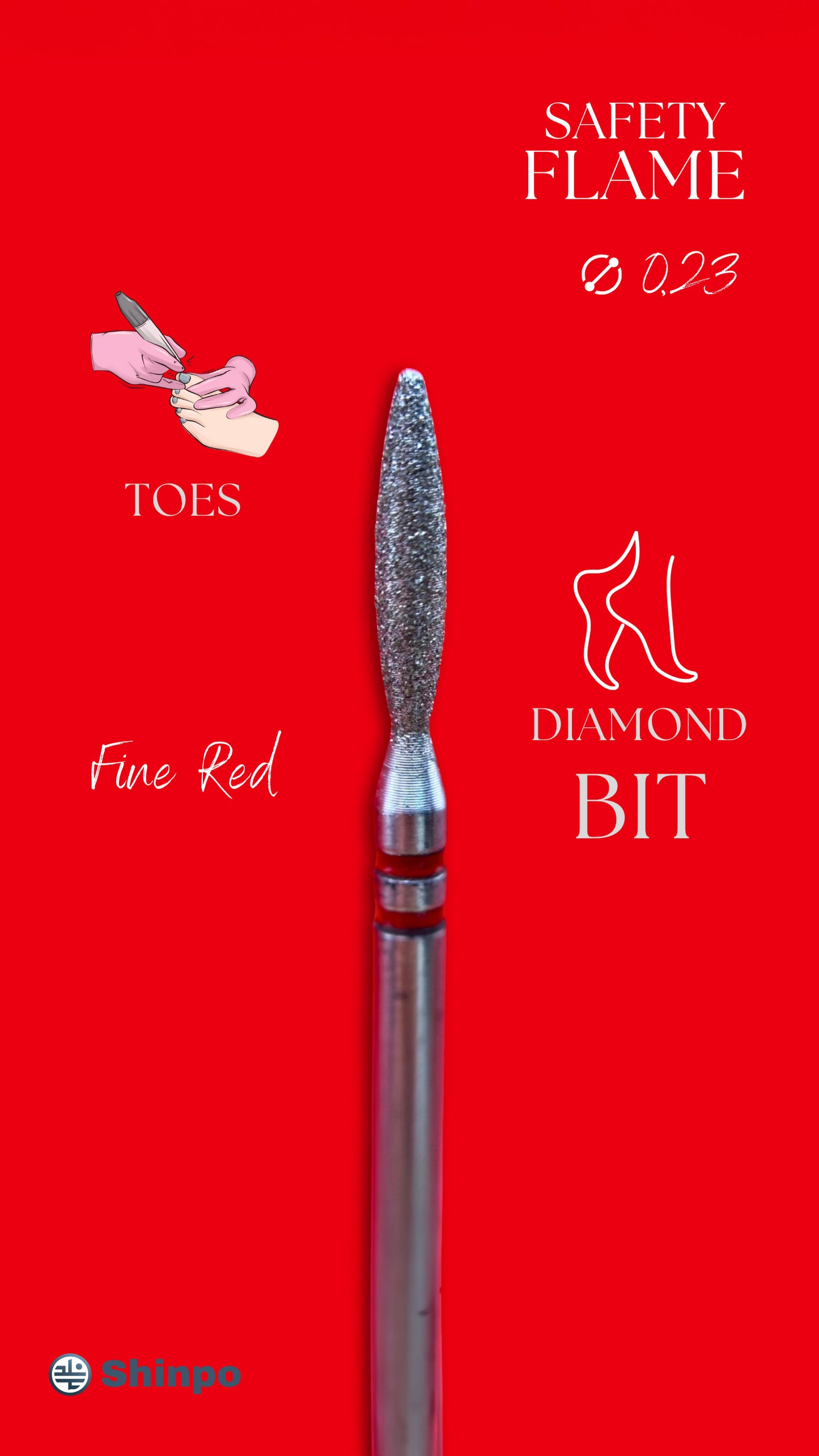 SF Flame Ø0.23 mm | E-File Diamond Nail Drill Bit | Red Fine Grit