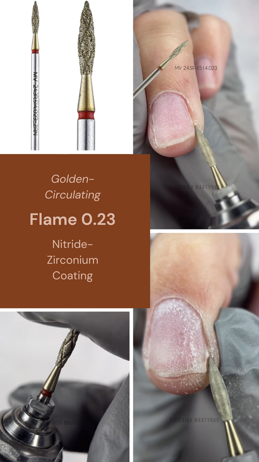 Diamond Nail Bit Flame 0.23 Red (Golden-Circulating) Nitride-Zirconium Coating