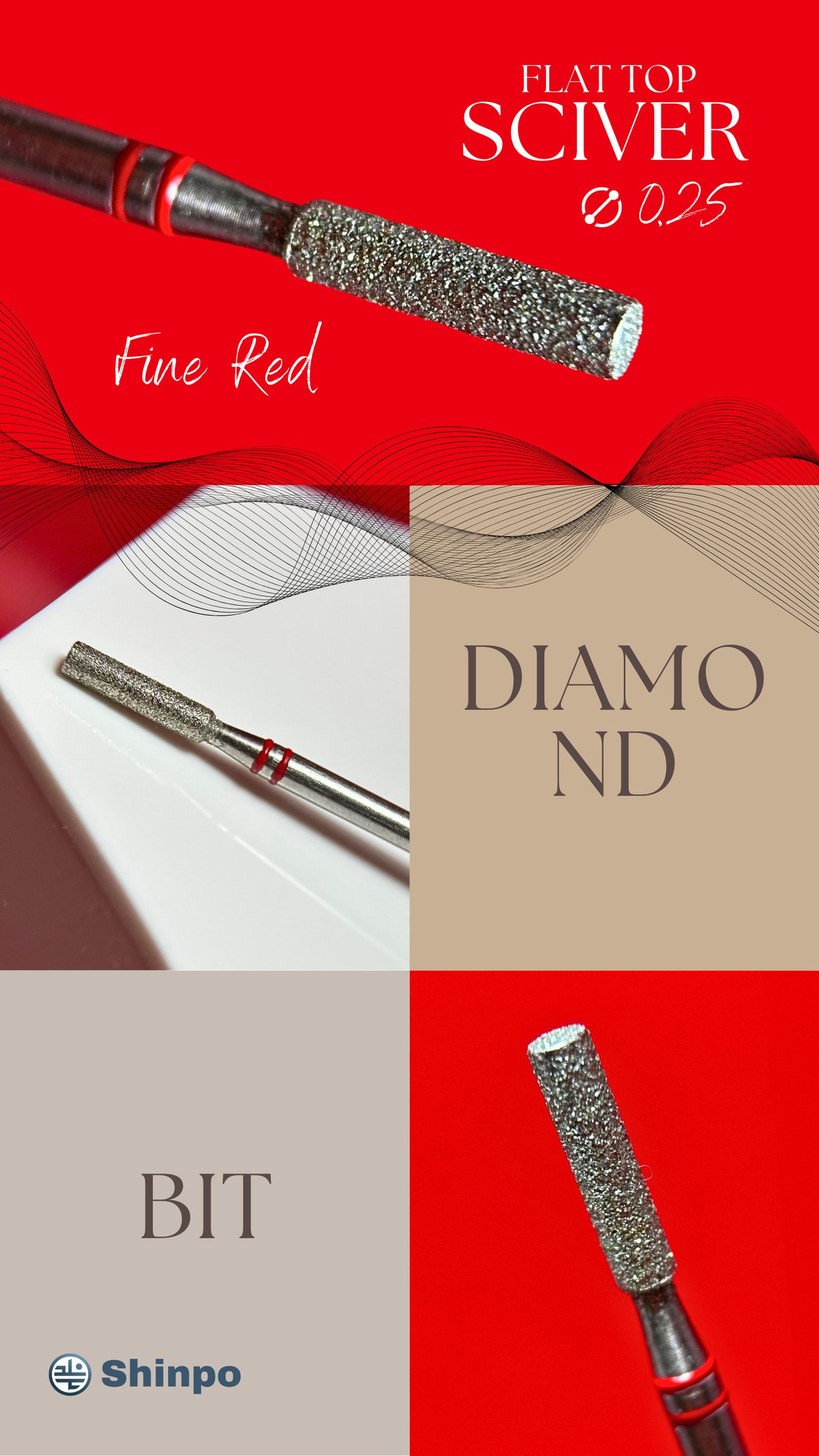 Flat Top Sciver Ø0.25 mm | E-File Diamond Nail Drill Bit | Red Fine Grit