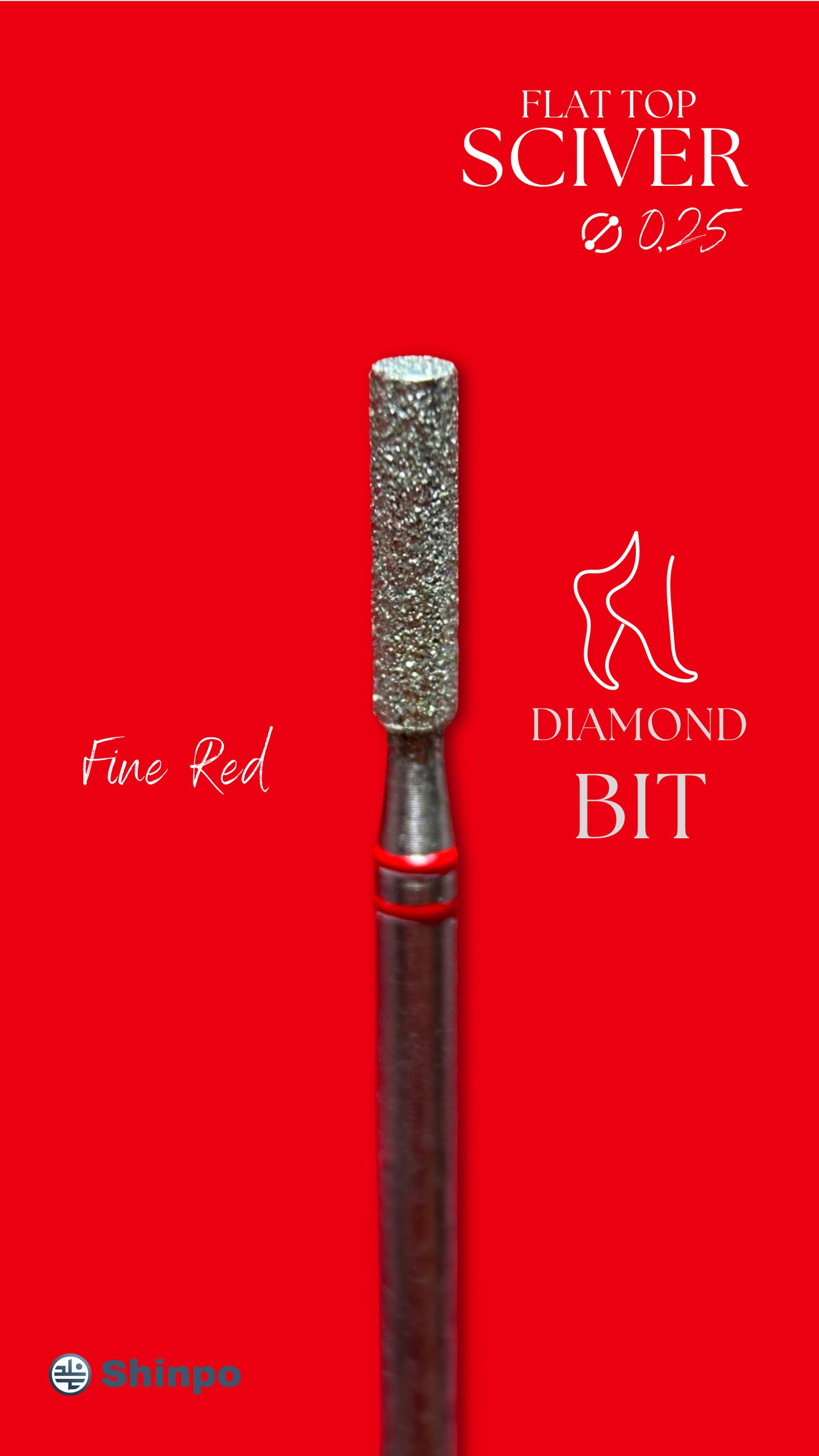 Flat Top Sciver Ø0.25 mm | E-File Diamond Nail Drill Bit | Red Fine Grit