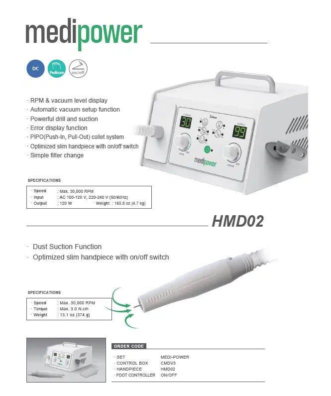 MEDI-POWER 30,000 RPM PEDICURE VACUUM DRILL SET