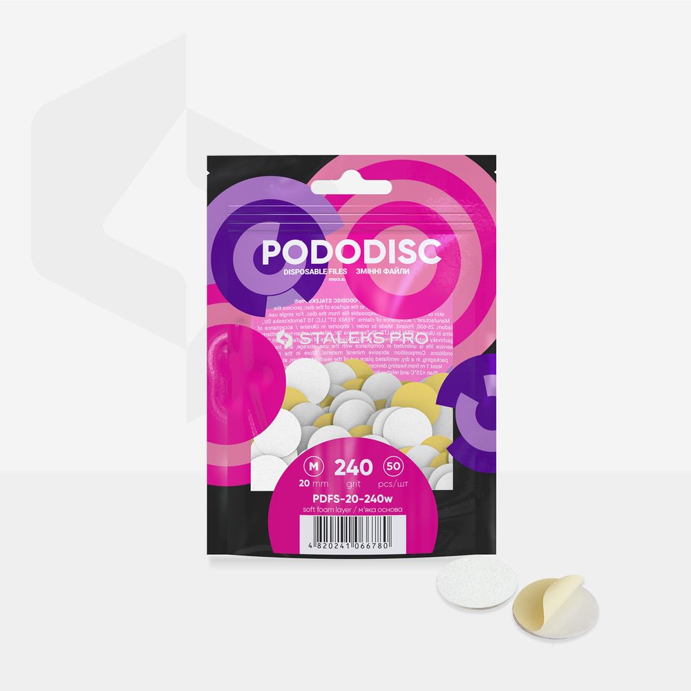 PDFS-20-240w White disposable files with a soft foam layer for pedicure disc PODODISC STALEKS PRO M 240 grit (50 pcs)