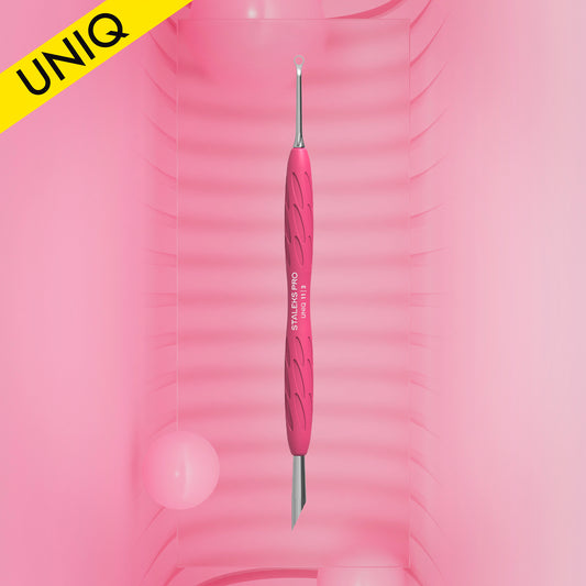 PQ-11/2 Manicure pusher Gummy with silicone handle UNIQ 11 TYPE 2 (beveled and loop pusher)