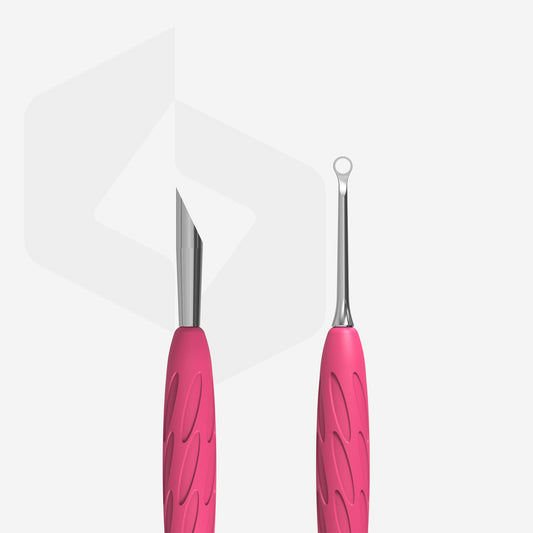 PQ-11/2 Manicure pusher Gummy with silicone handle UNIQ 11 TYPE 2 (beveled and loop pusher)