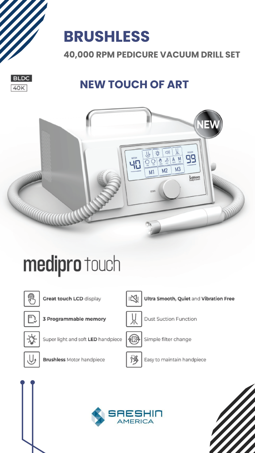 MEDI-PRO TOUCH 40,000 RPM LED VACUUM DRILL SET “NEW”