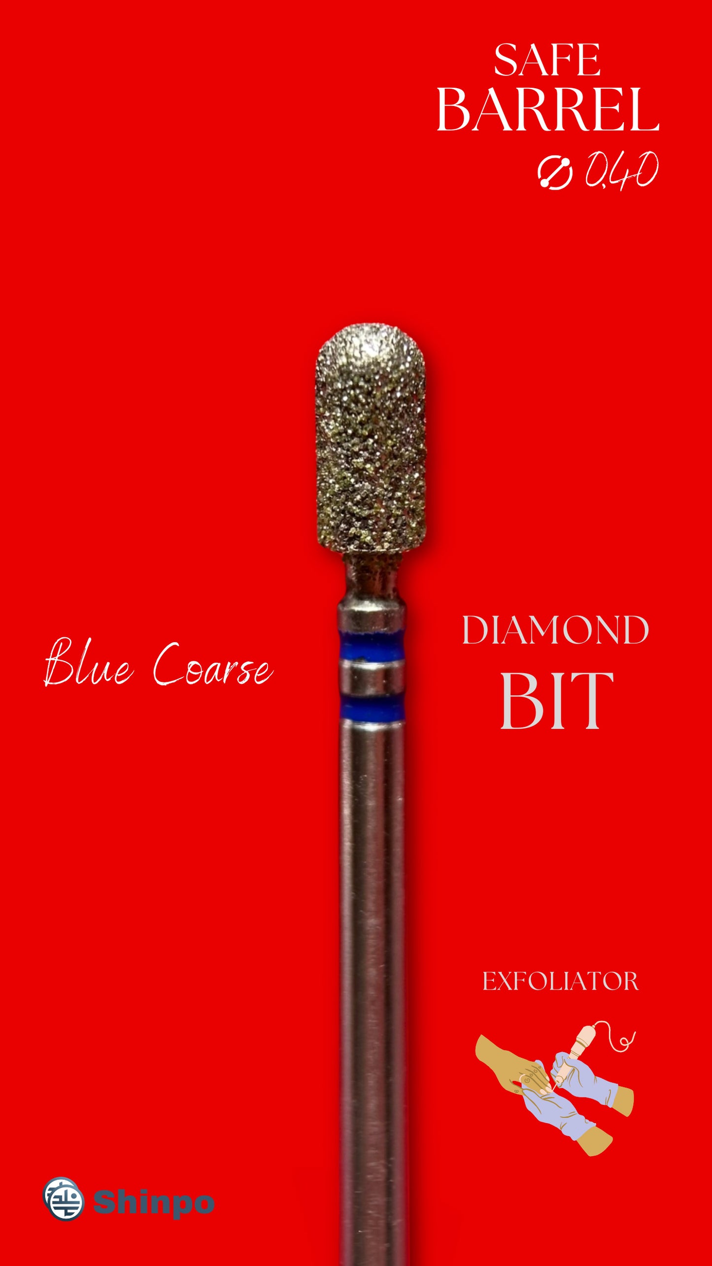 Safe Barrel Ø0.40 mm | E-File Diamond Nail Drill Bit | Blue Coarse Grit