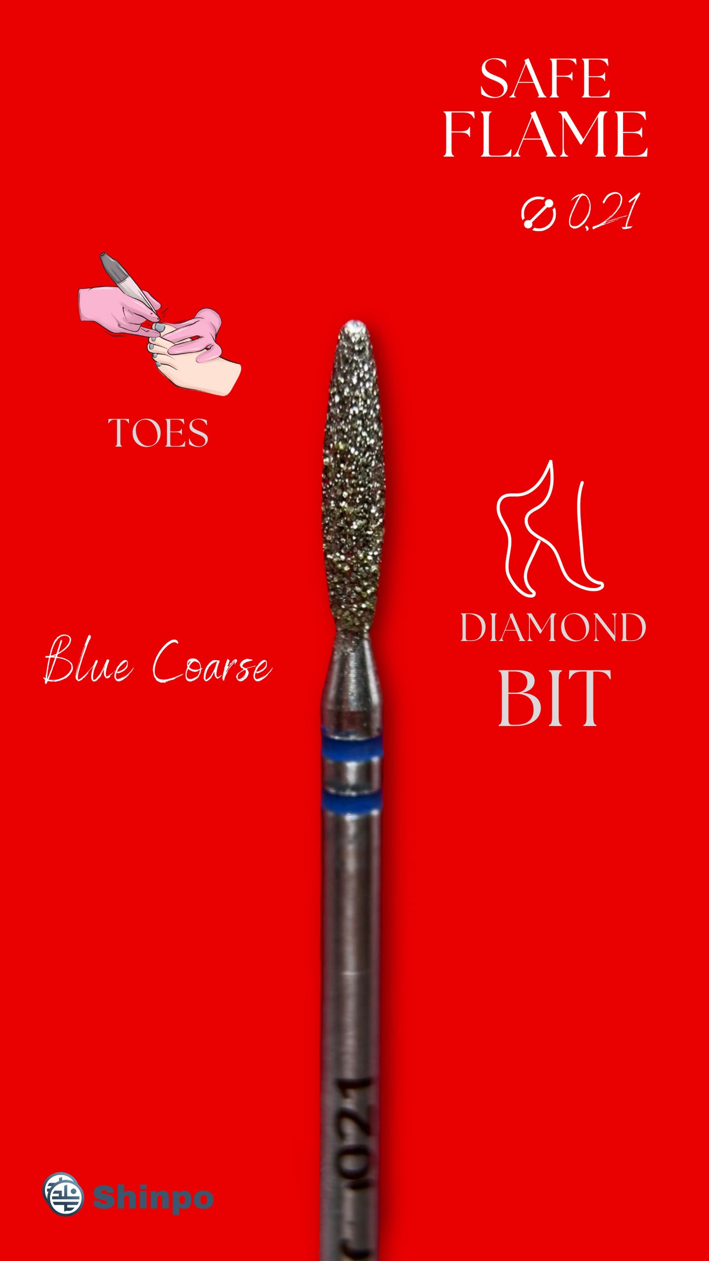 Safe Flame Ø0.21 mm | E-File Diamond Nail Drill Bit | Blue Coarse Grit