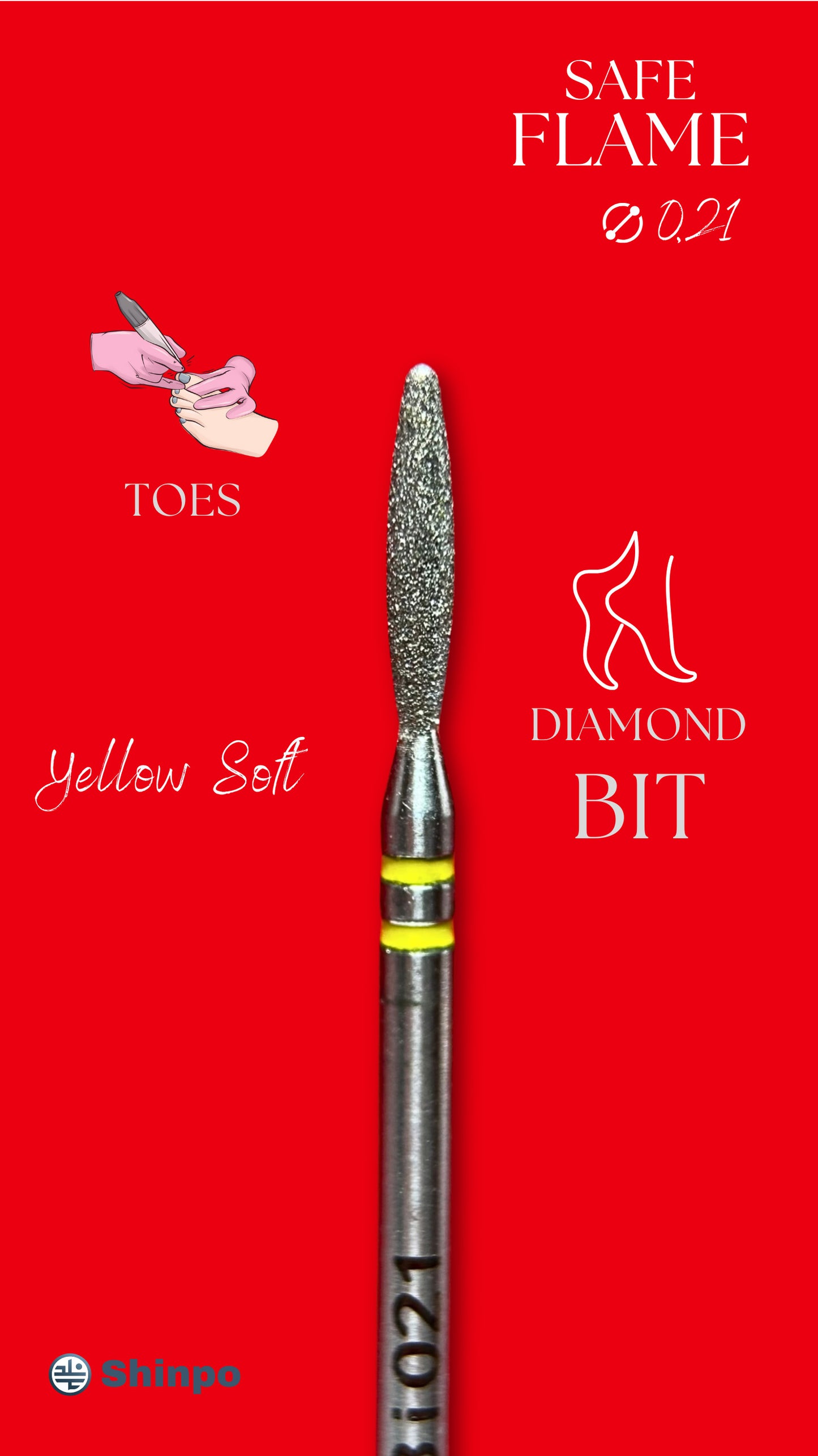 Safe Flame Ø0.21 mm | E-File Diamond Nail Drill Bit | Yellow Soft Grit