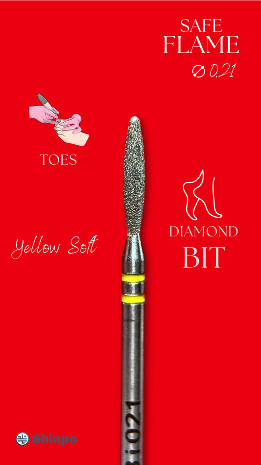 Safe Flame Ø0.21 mm | E-File Diamond Nail Drill Bit | Yellow Soft Grit