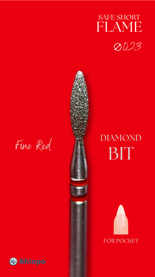 Safe Short Flame Ø0.23 mm | E-File Diamond Nail Drill Bit | Red Fine Grit