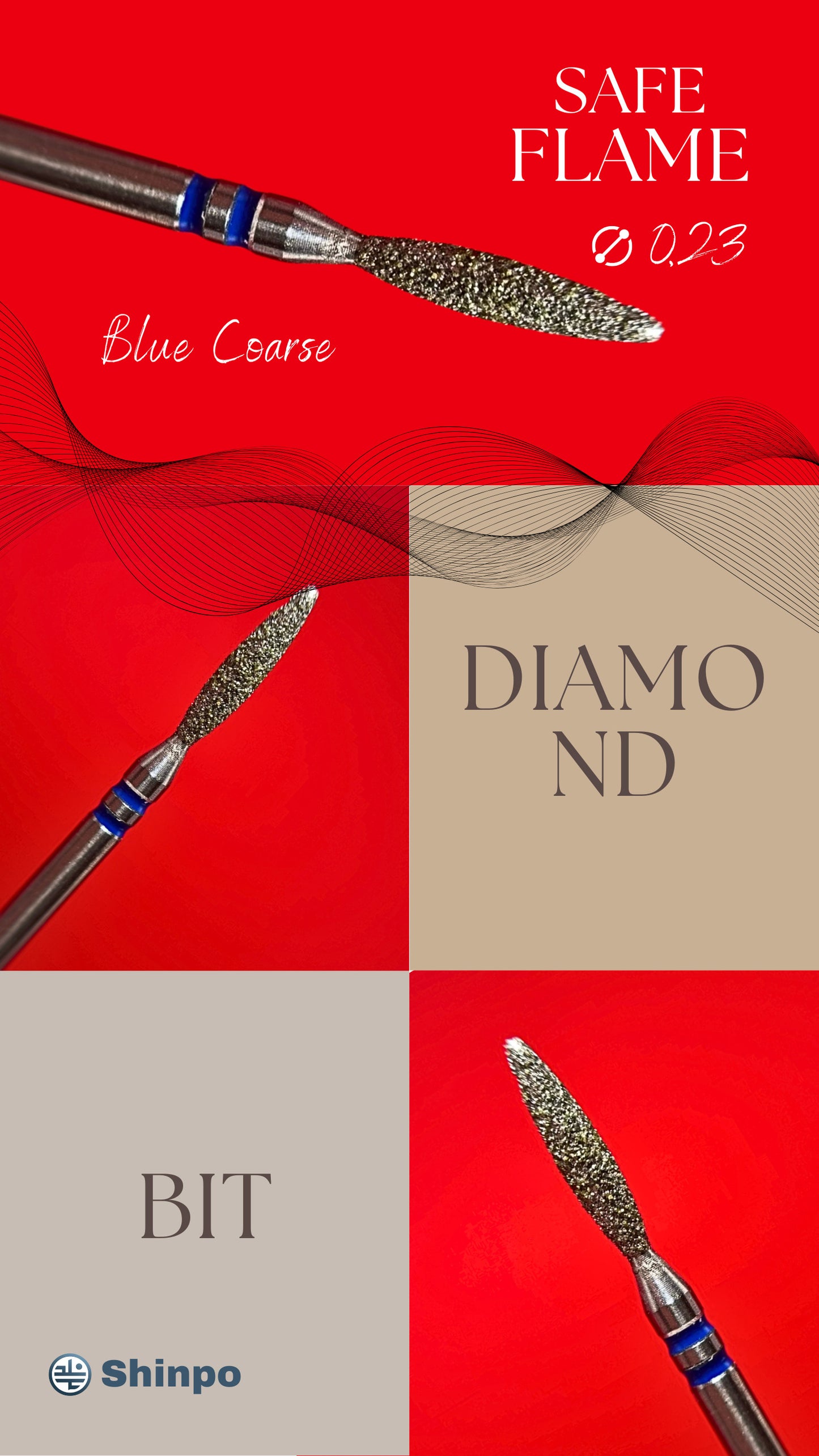 Safe Flame Ø0.23 mm | E-File Diamond Nail Drill Bit | Blue Coarse Grit