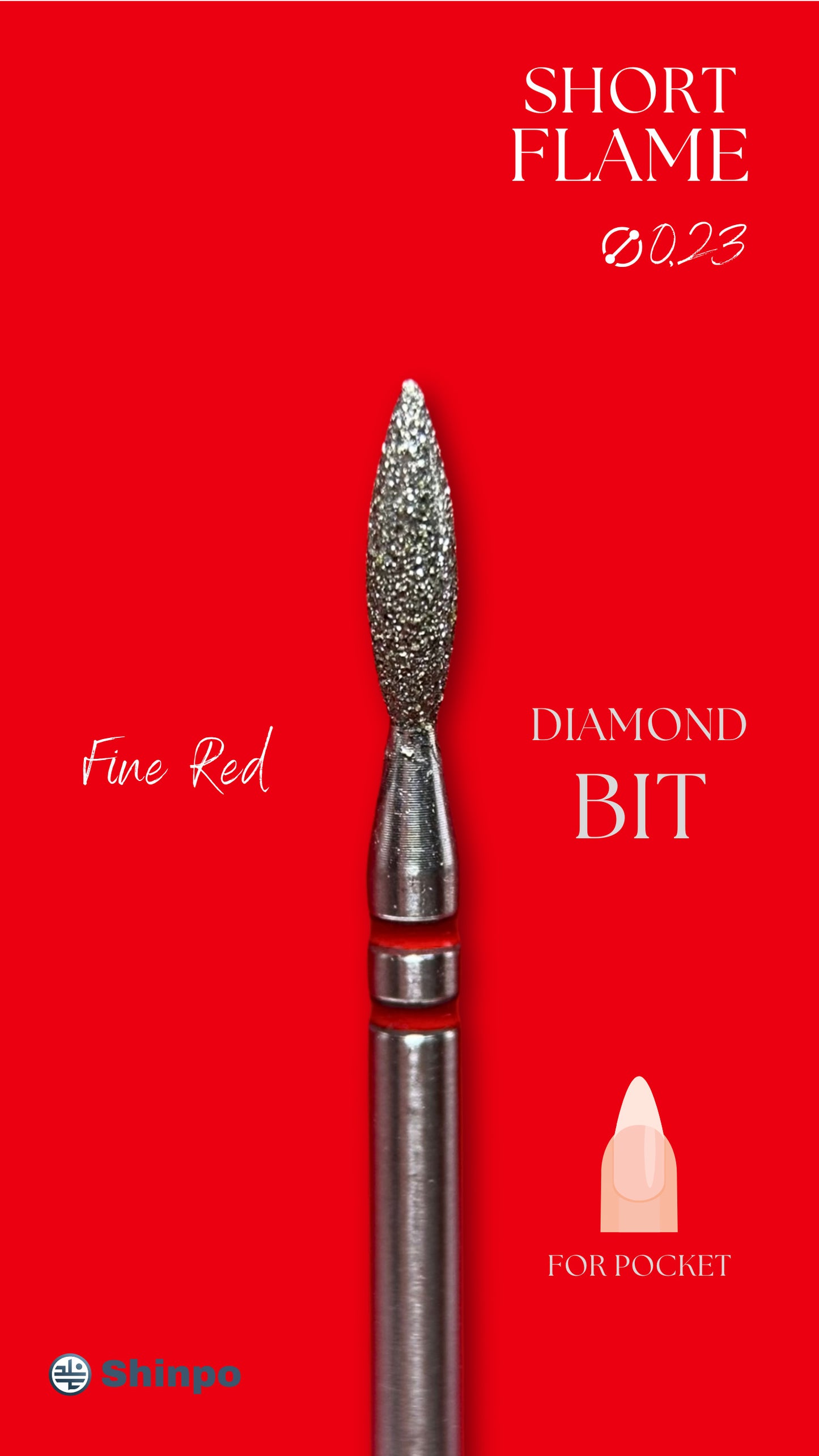 Short Flame Ø0.23 mm | E-File Diamond Nail Drill Bit | Red Fine Grit