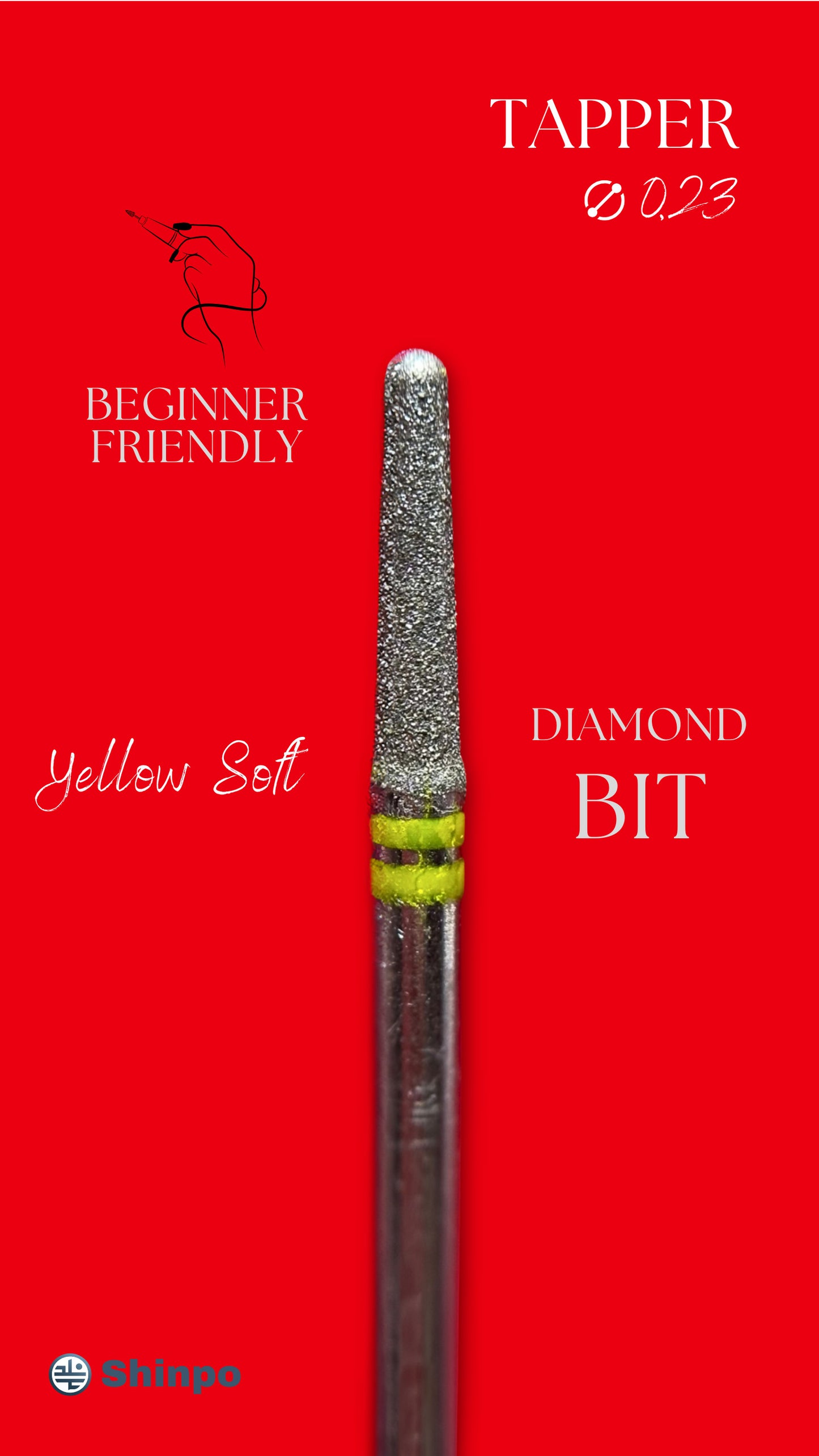 Tapper Ø0.23 mm | E-File Diamond Nail Drill Bit | Yellow Soft Grit